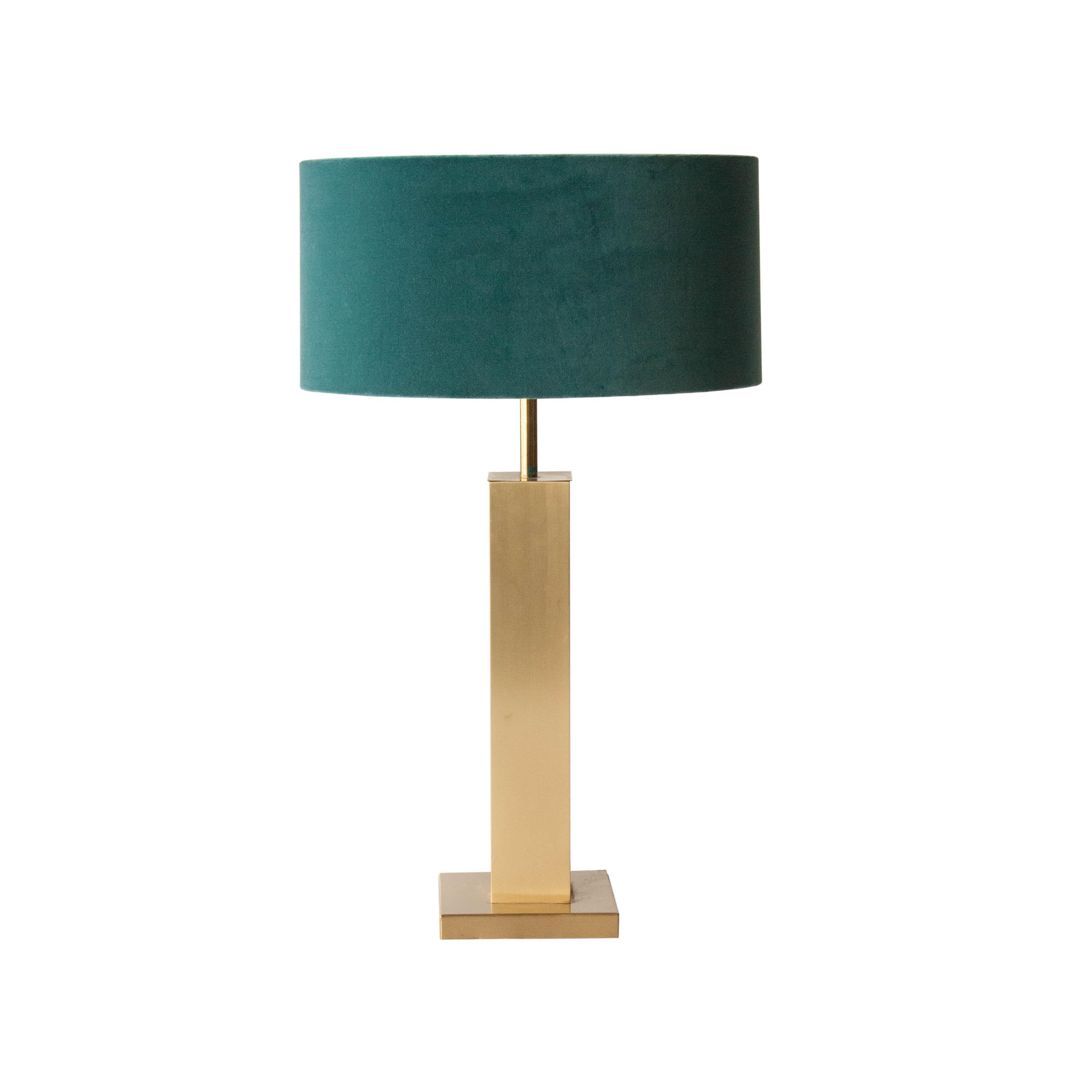 Late 20th Century Modern Brass Turquoise Velvet Table Lamp, France, 1970 For Sale