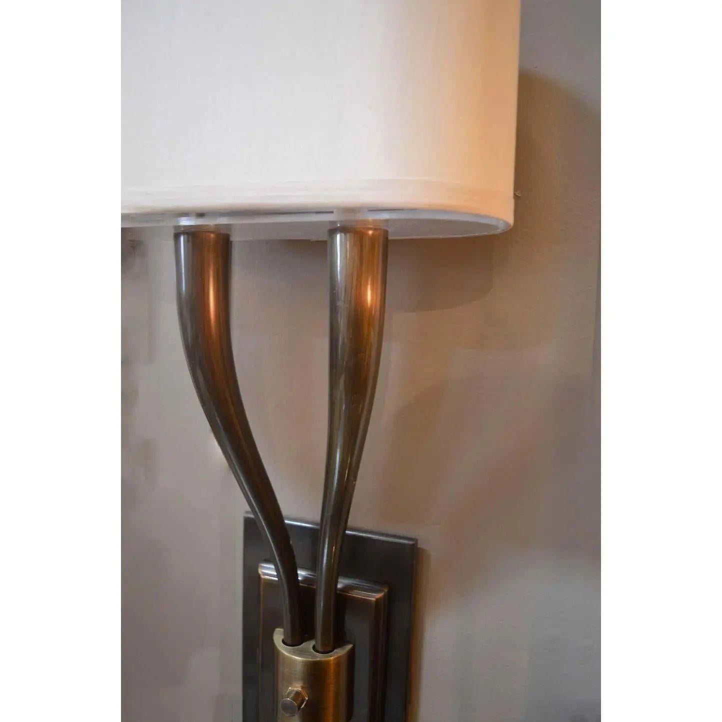 American Modern Brass Two Armed Sconces, Set of Four For Sale