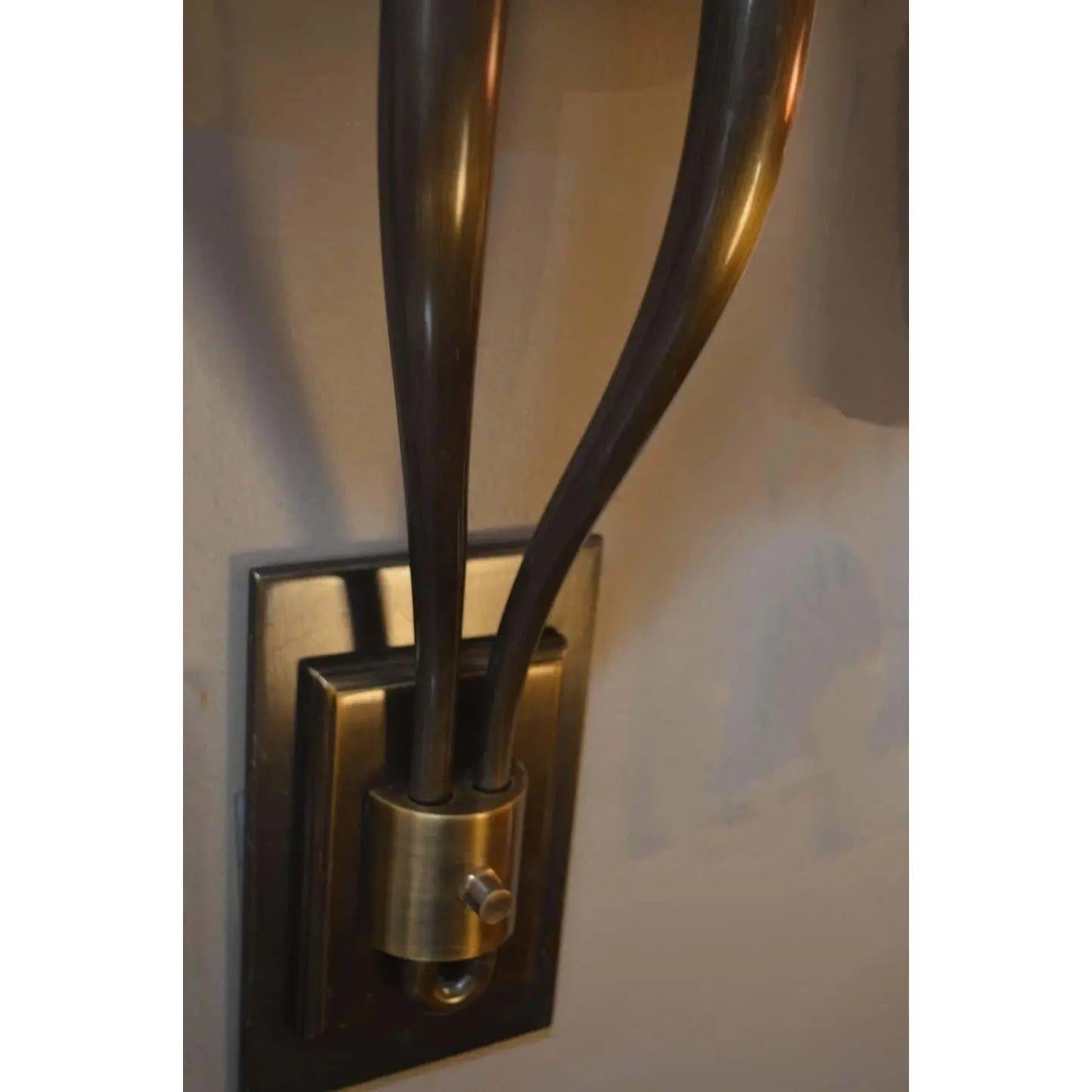 Modern Brass Two Armed Sconces, Set of Four In Excellent Condition For Sale In Los Angeles, CA