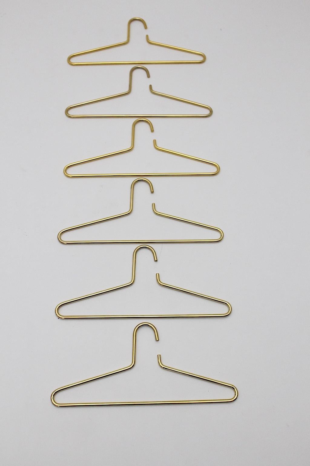Mid-Century Modern Modern Brass Vintage Set of Six Cloth Hangers Austria, 1970s For Sale