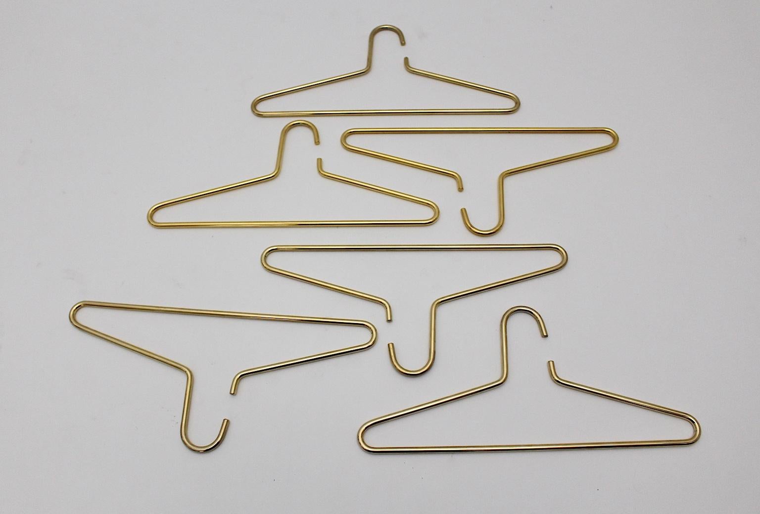 Plated Modern Brass Vintage Set of Six Cloth Hangers Austria, 1970s For Sale