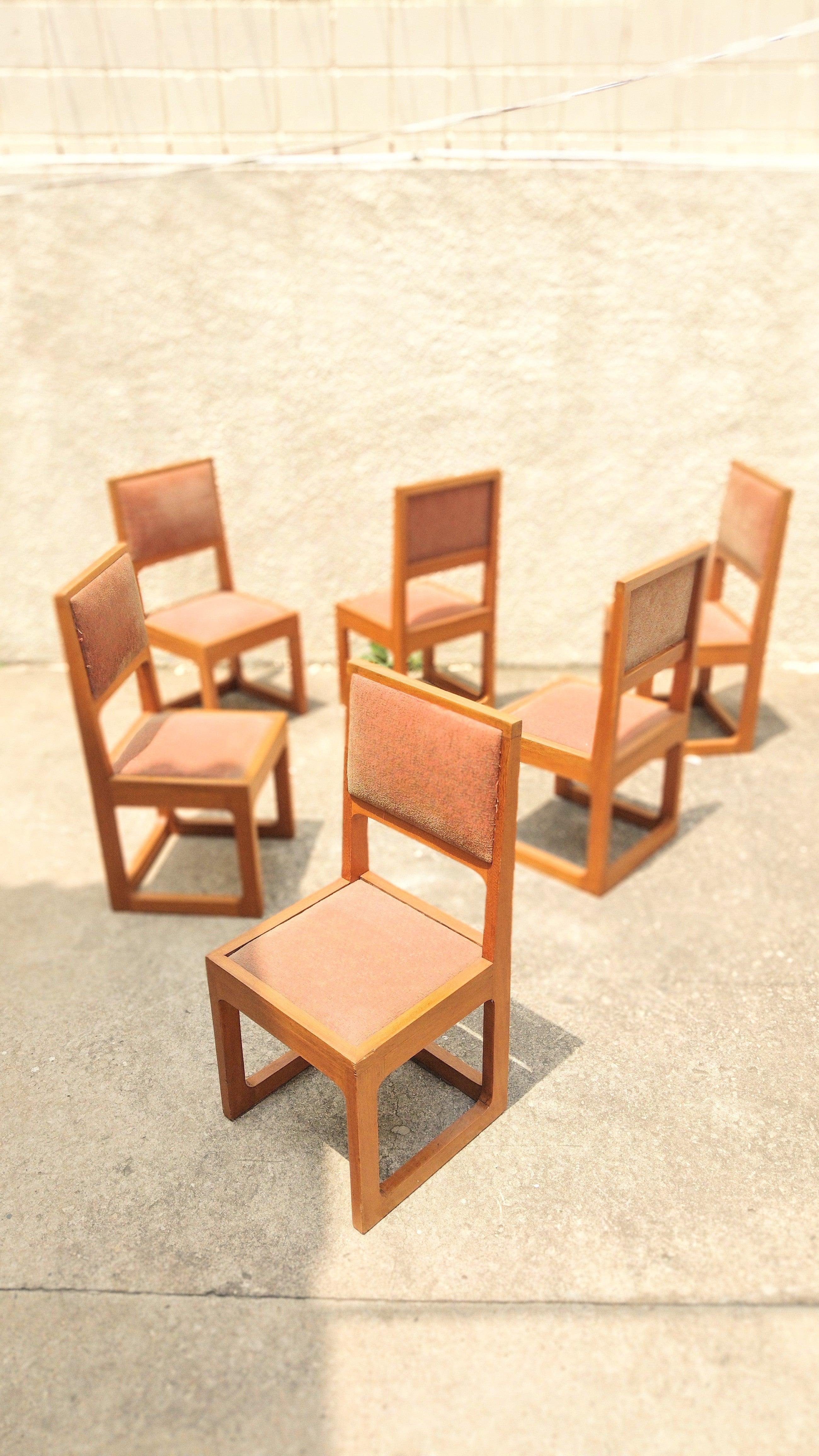 Modern Brazilian 70s Solid Cherry Wood Chairs, Set of 6 12