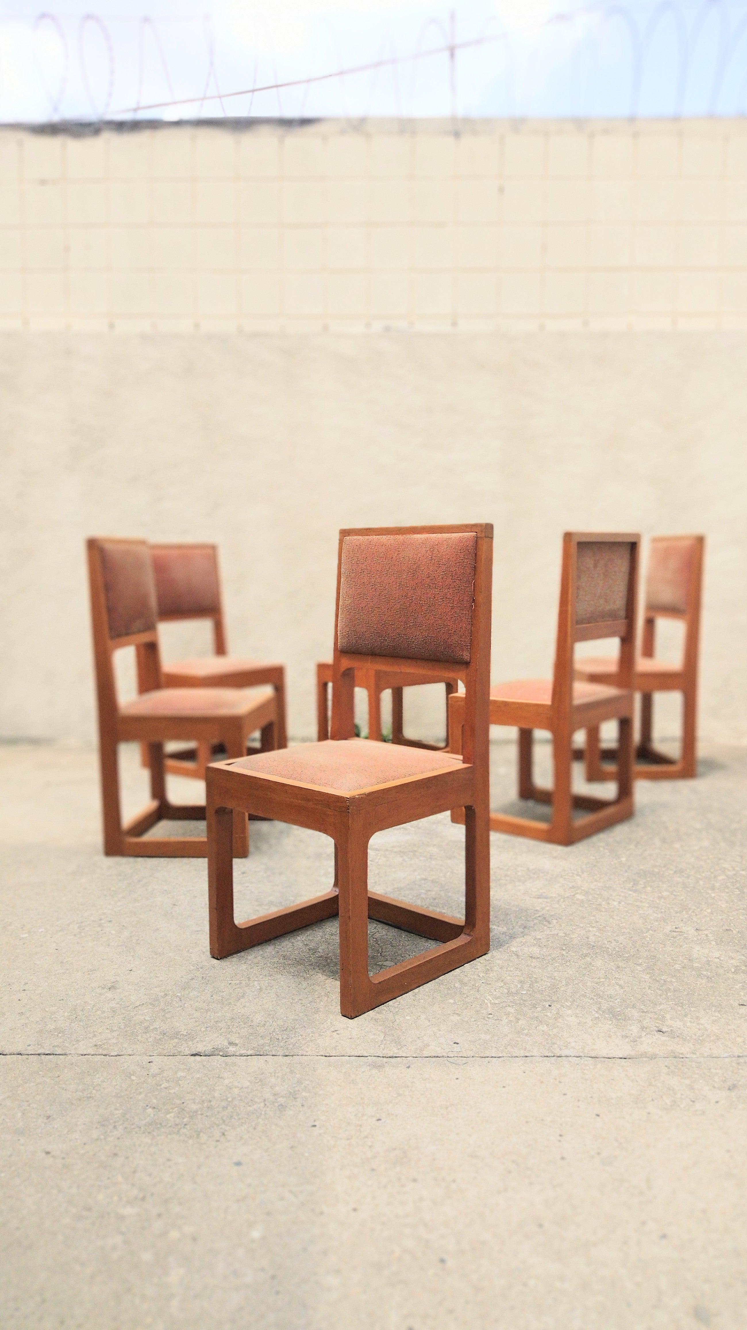 Mid-Century Modern Modern Brazilian 70s Solid Cherry Wood Chairs, Set of 6