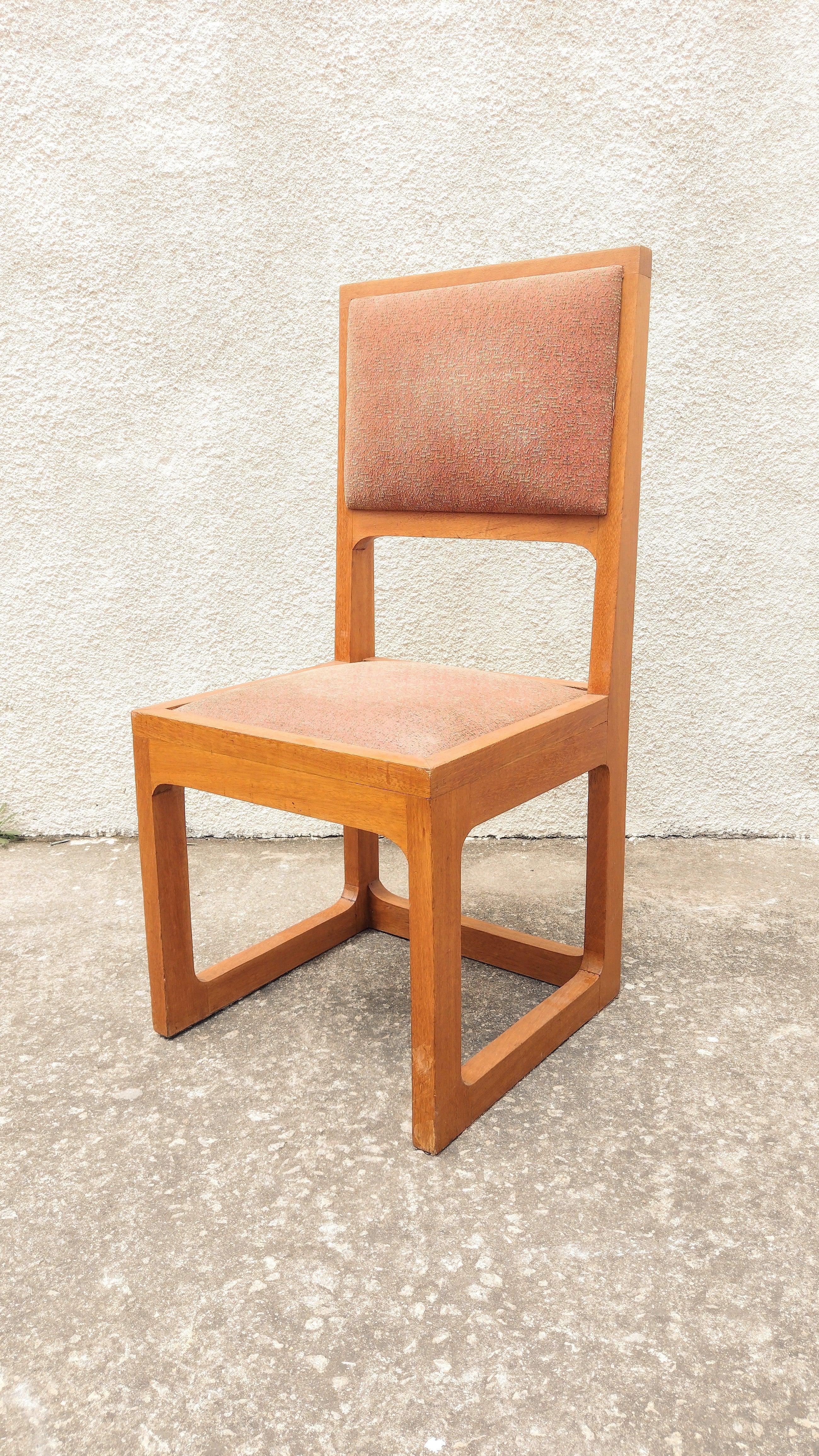 Modern Brazilian 70s Solid Cherry Wood Chairs, Set of 6 In Good Condition In SAO PAULO, BR