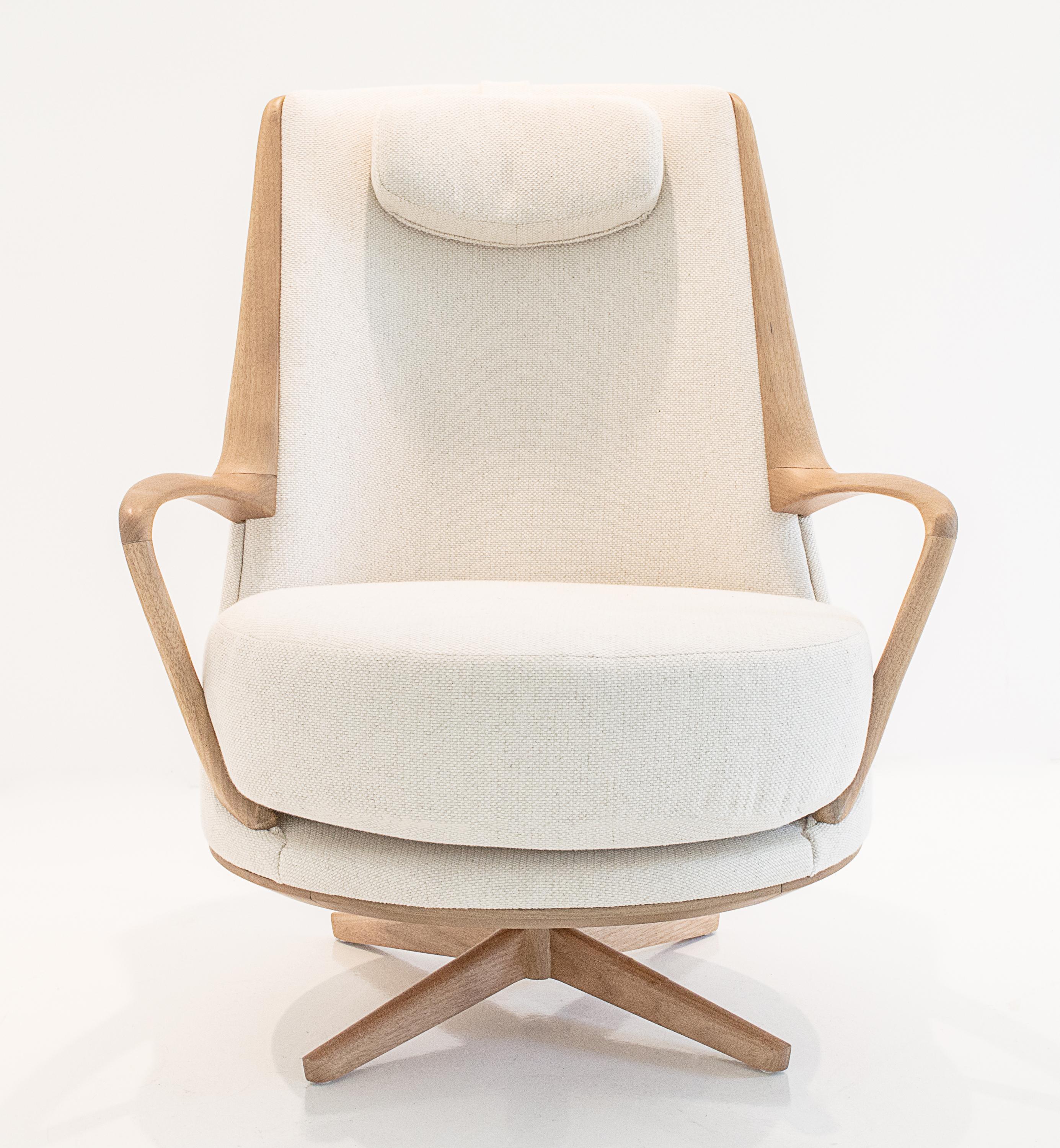 Modern Brazilian Armchair in Solid Wood, Textiles or Leathers For Sale 6