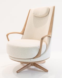 Sillón Brasileño Moderno de Madera Maciza, Textiles o Pieles