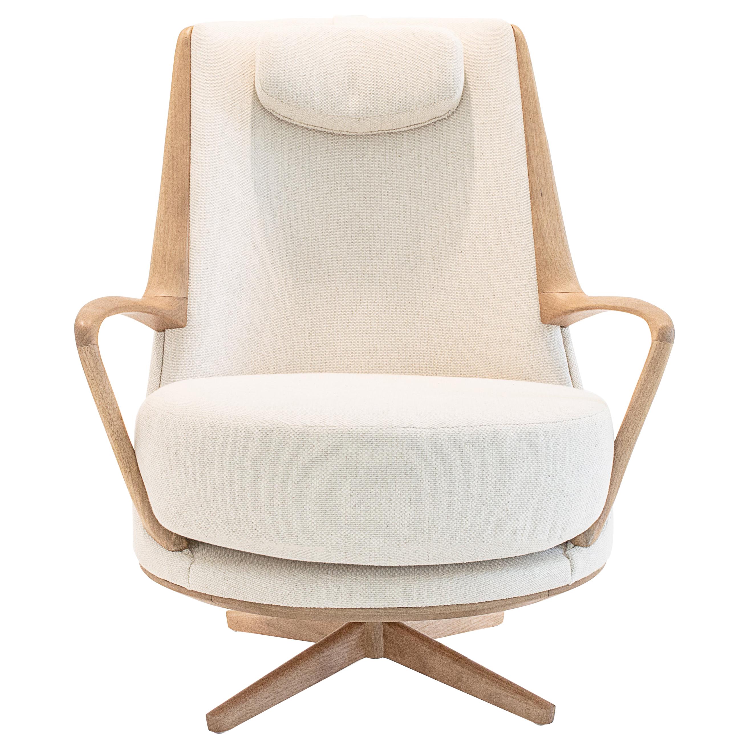 Modern Brazilian Armchair in Solid Wood, Textiles or Leathers