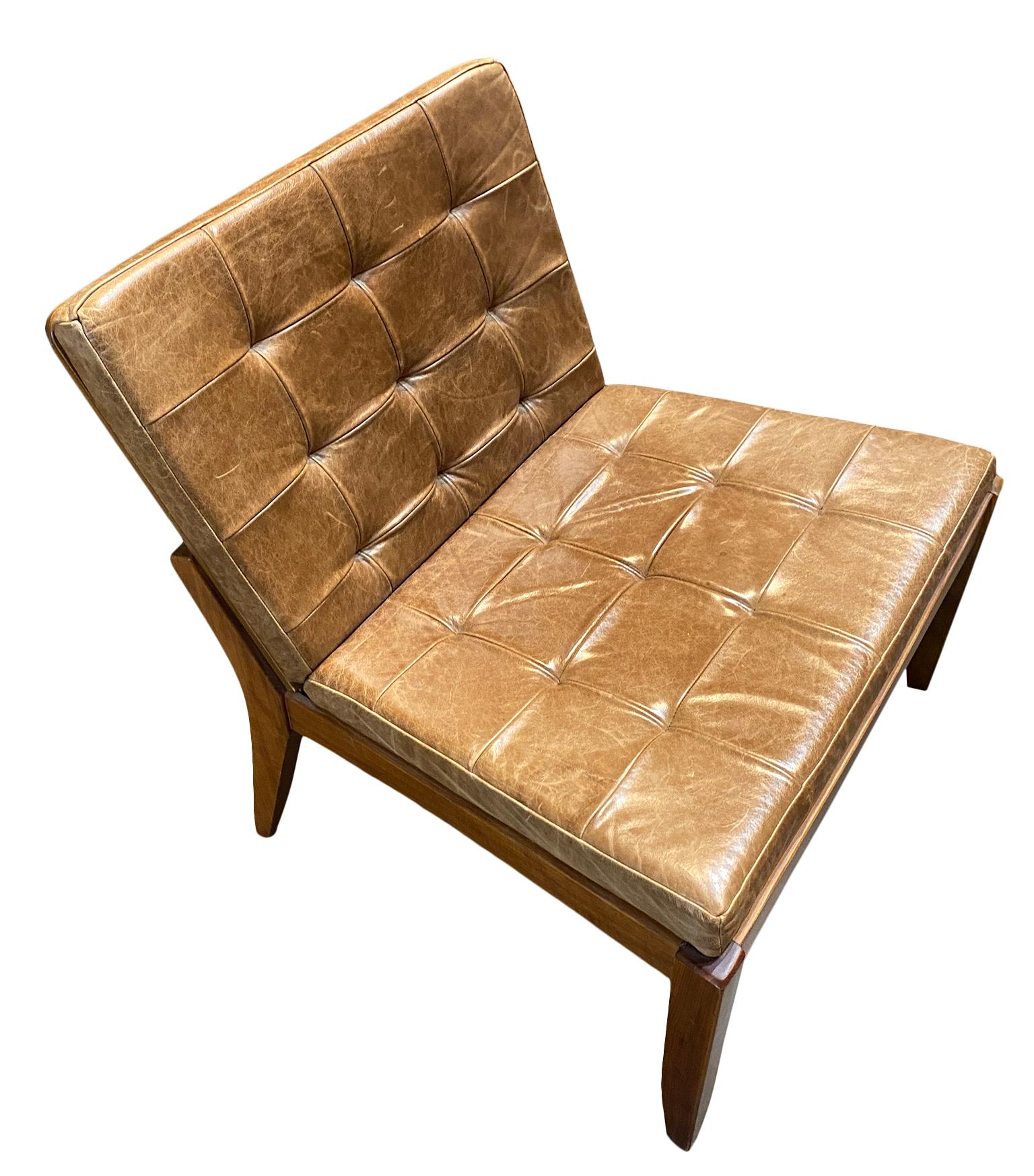 Mid-Century Modern Chaise longue basse moderne en cuir Brown de Fernando Jaeger en vente