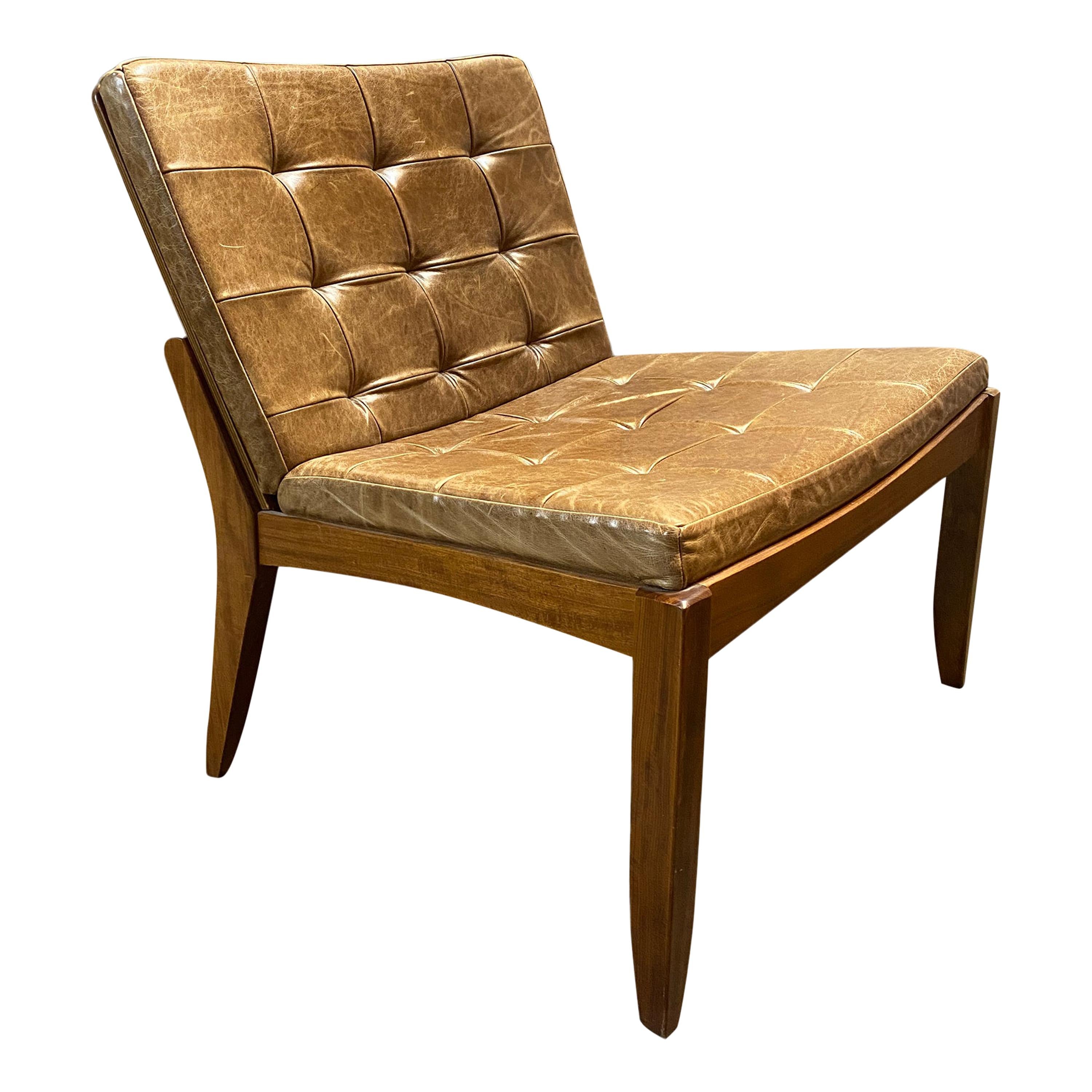 Modern Brazilian Brown Leather Low Lounge Chair by Fernando Jaeger For Sale