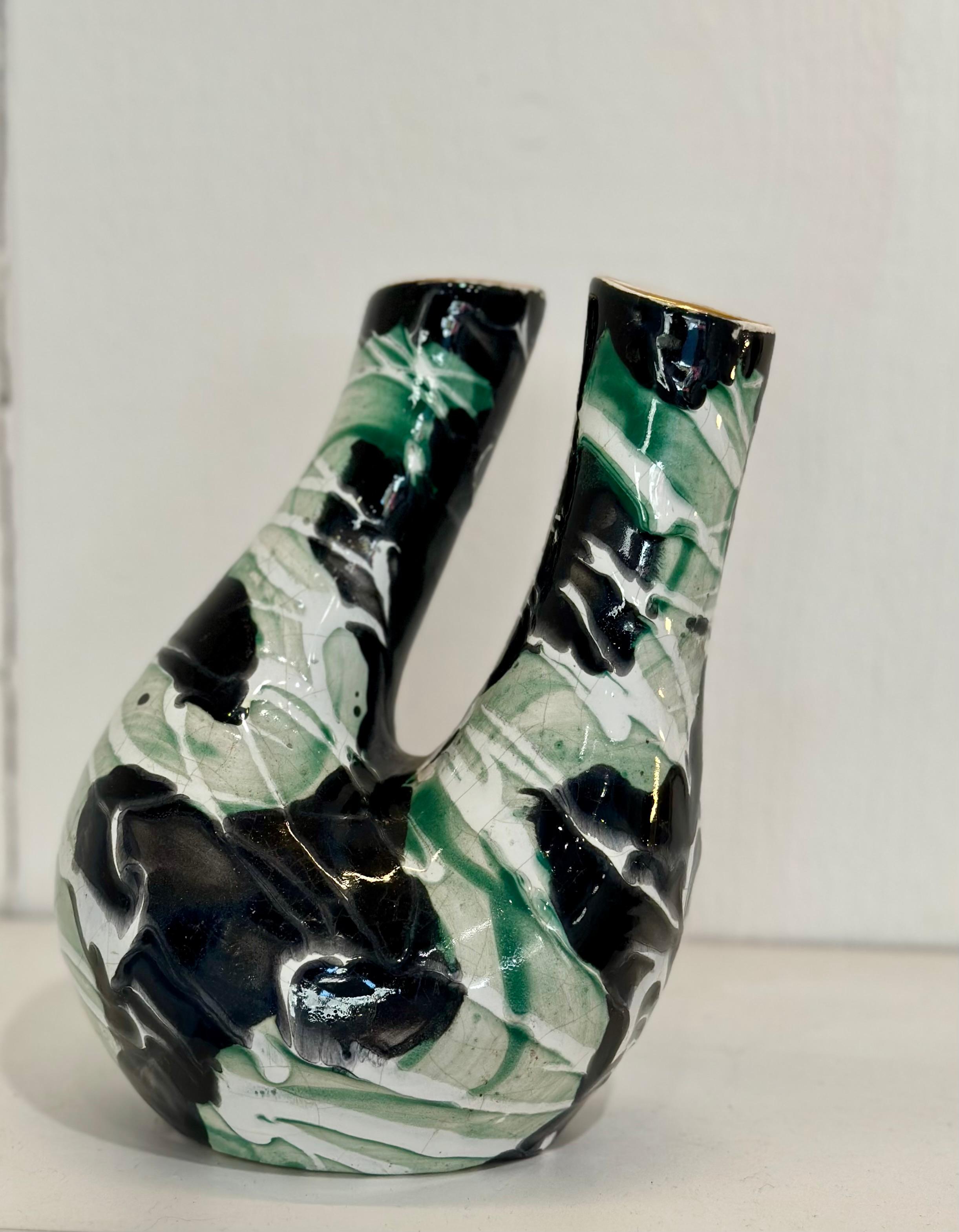 Hand-Crafted Modern Brazilian Ceramics. Enamelled Ceramic Vase, c. 1950 For Sale