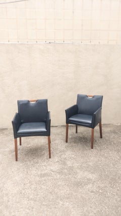 Modern Brazilian Chairs in Solid Wood and Black Leather