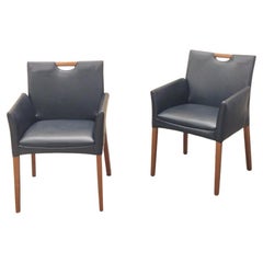 Modern Brazilian Chairs in Solid Wood and Black Leather