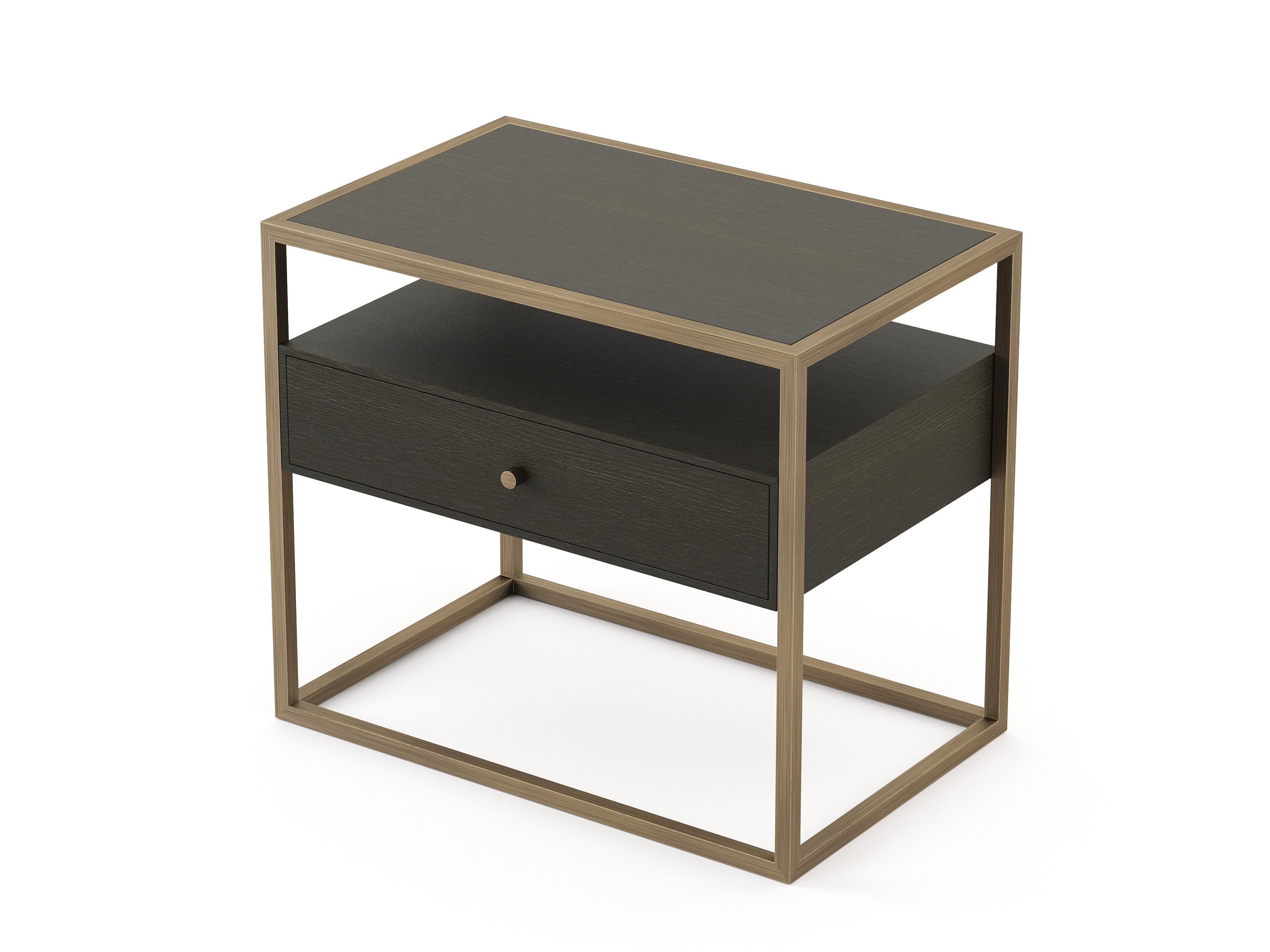 Portuguese Modern Bridge Night Stand Made With Oak and Brass Bronzed by Stylish Club For Sale