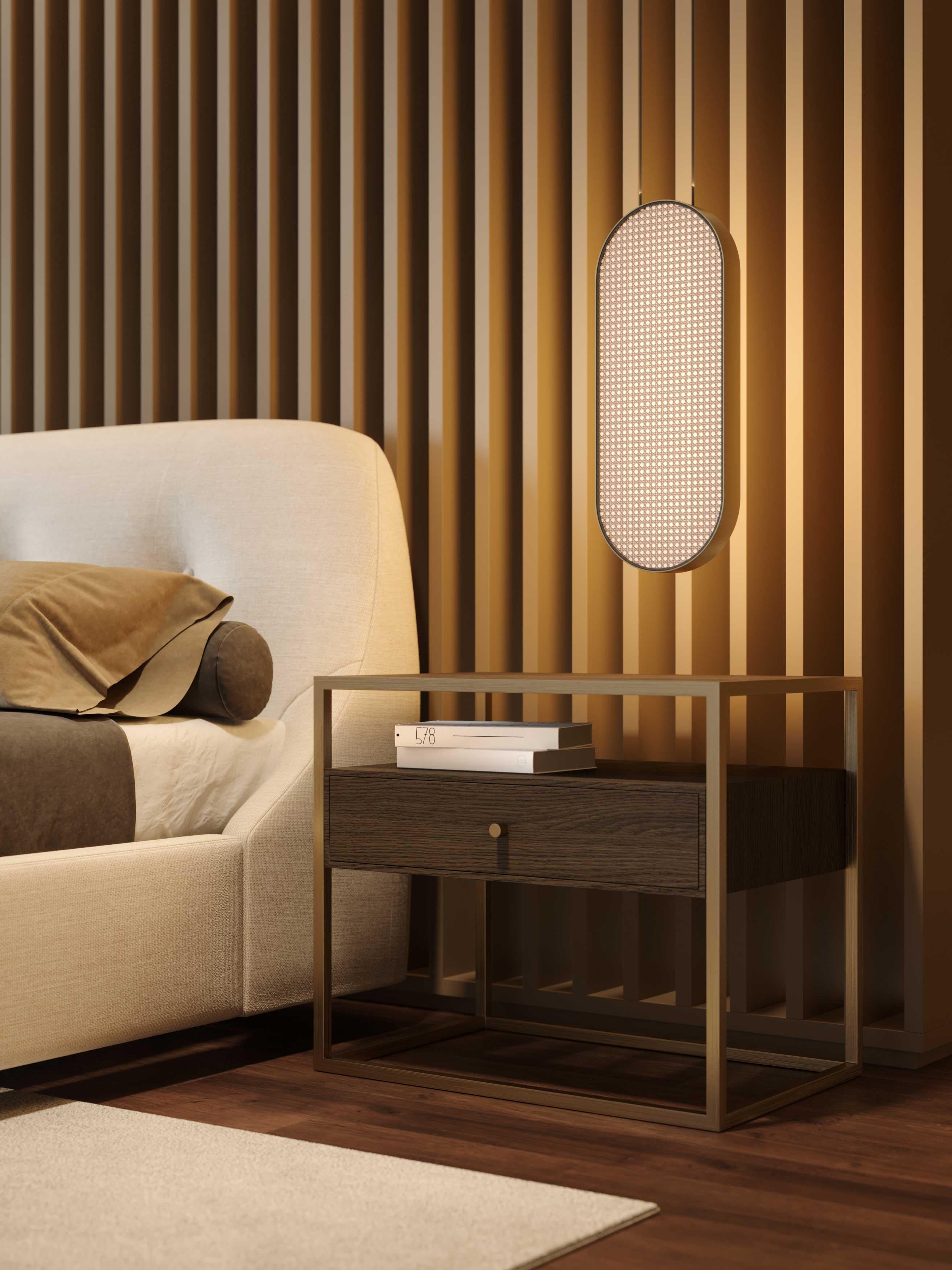 Modern Bridge Night Stand Made With Oak and Brass Bronzed by Stylish Club For Sale 2