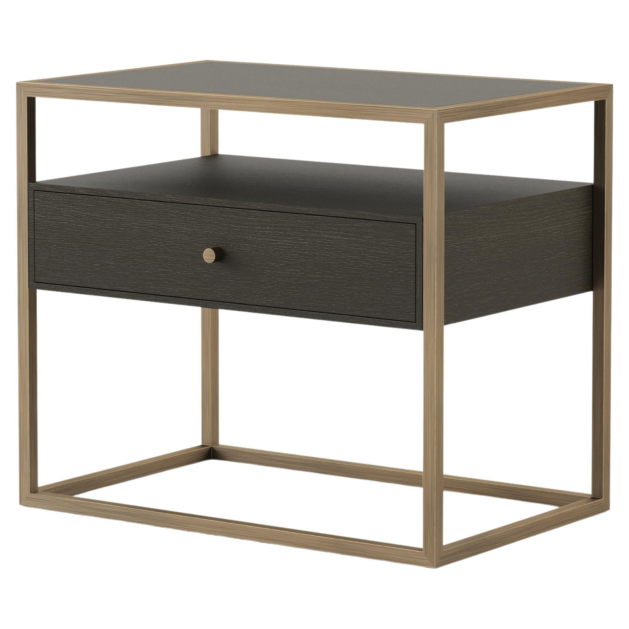 Modern Bridge Night Stand Made With Oak and Brass Bronzed by Stylish Club For Sale