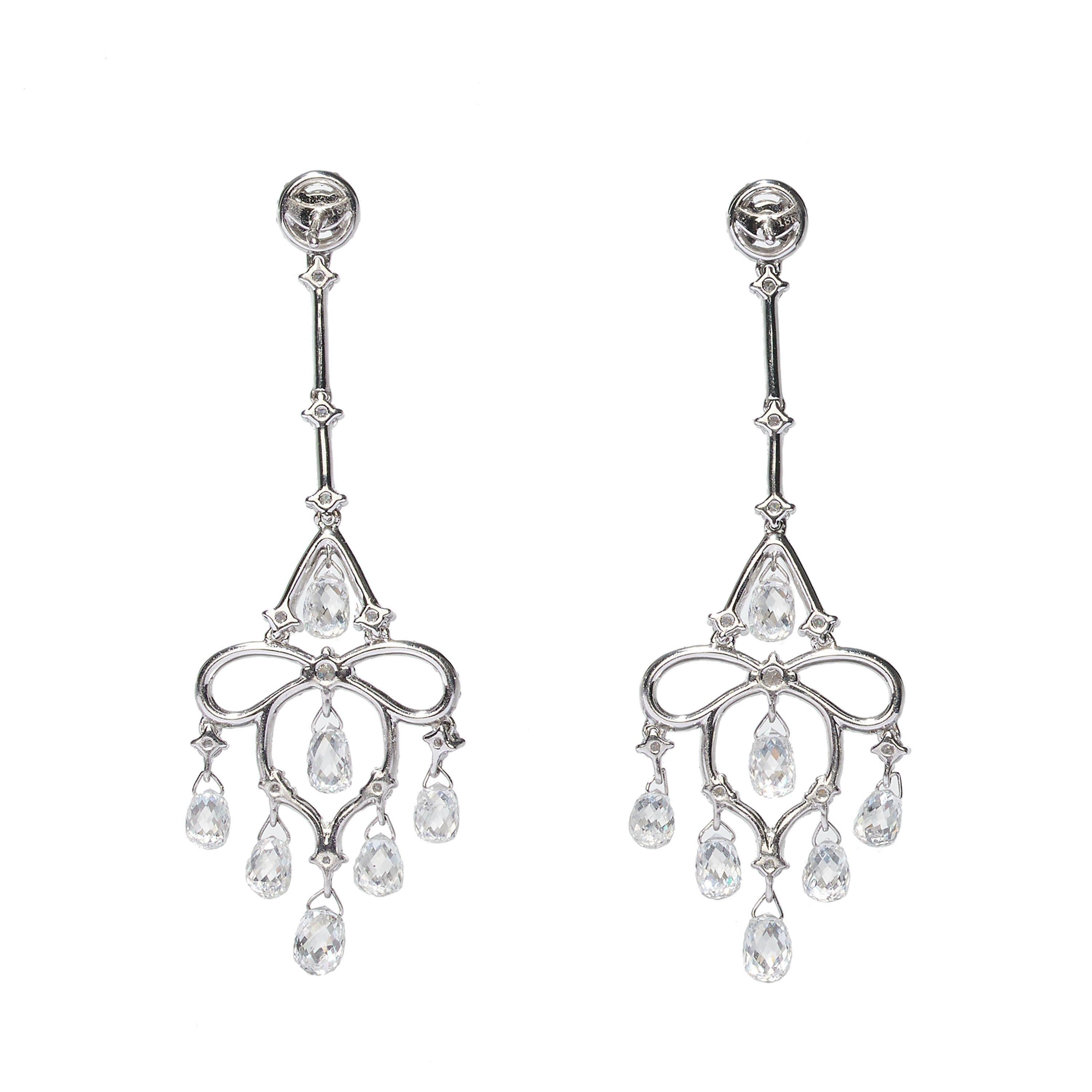 Modern Briolette Diamond And White Gold Drop Earrings, 7.23 Carats In New Condition For Sale In London, GB