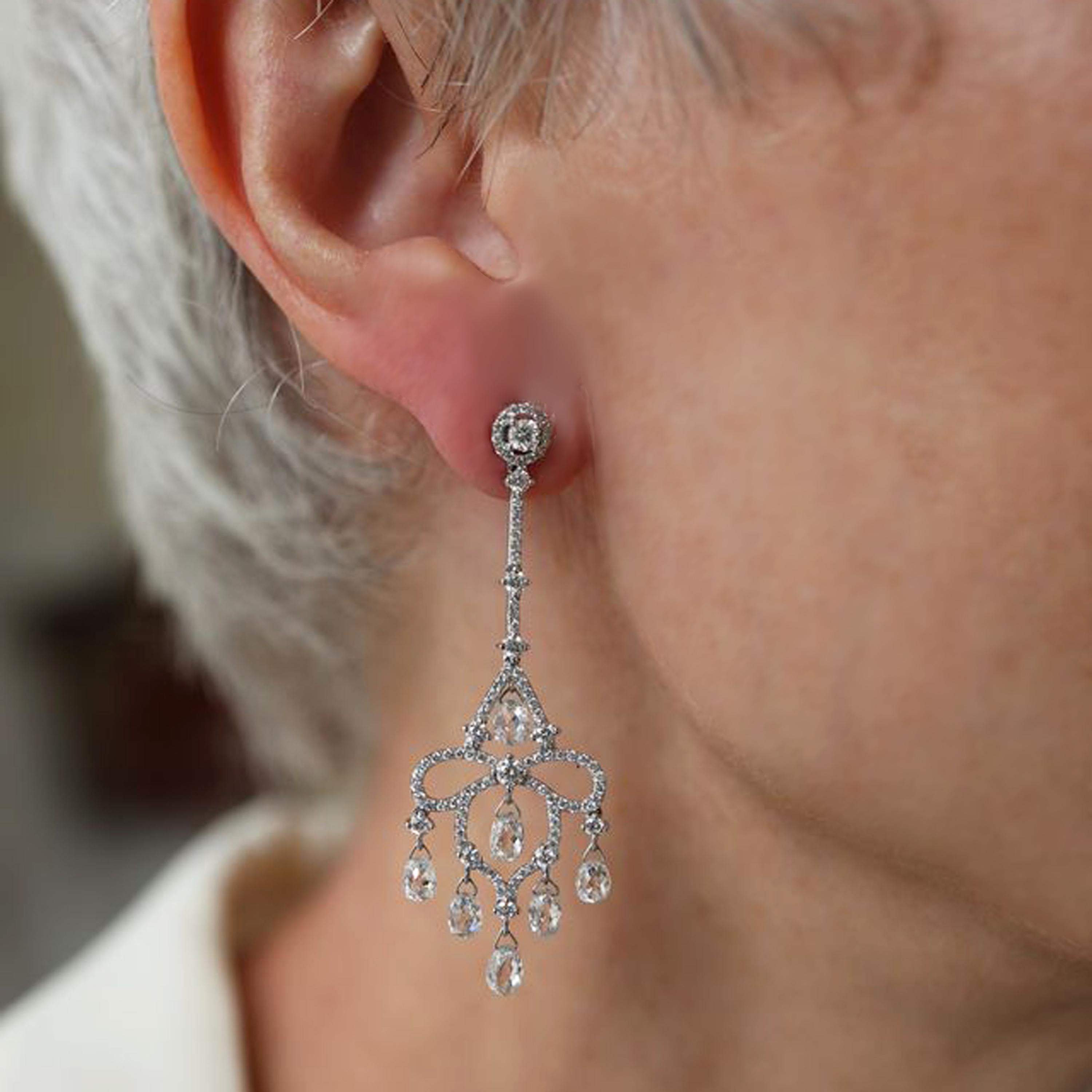 Taglio briolette Orecchini a goccia moderni con diamanti a briolette e oro bianco, 7.23 carati in vendita