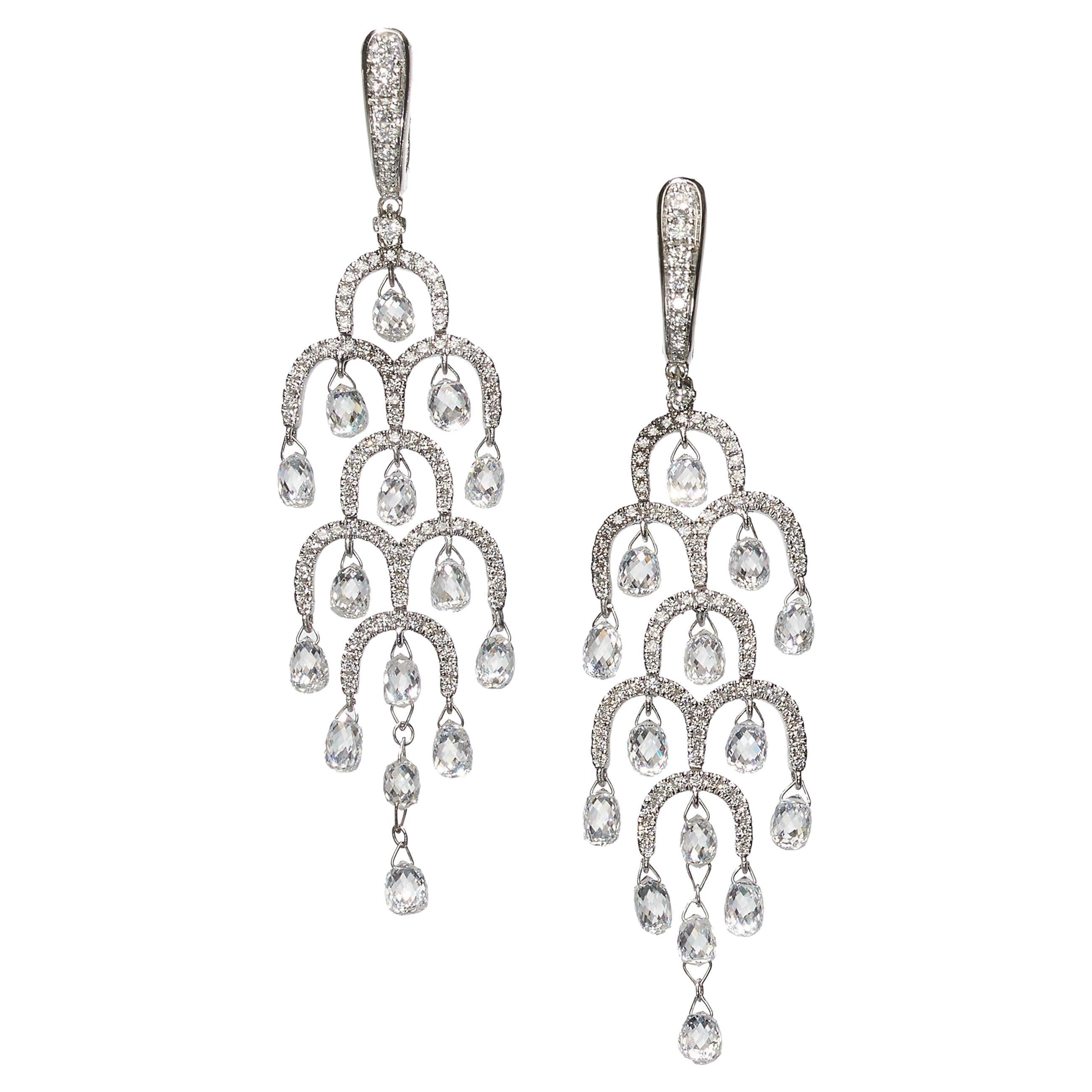 Modern Briolette Diamond And White Gold Drop Earrings, 7.92 Carats For Sale