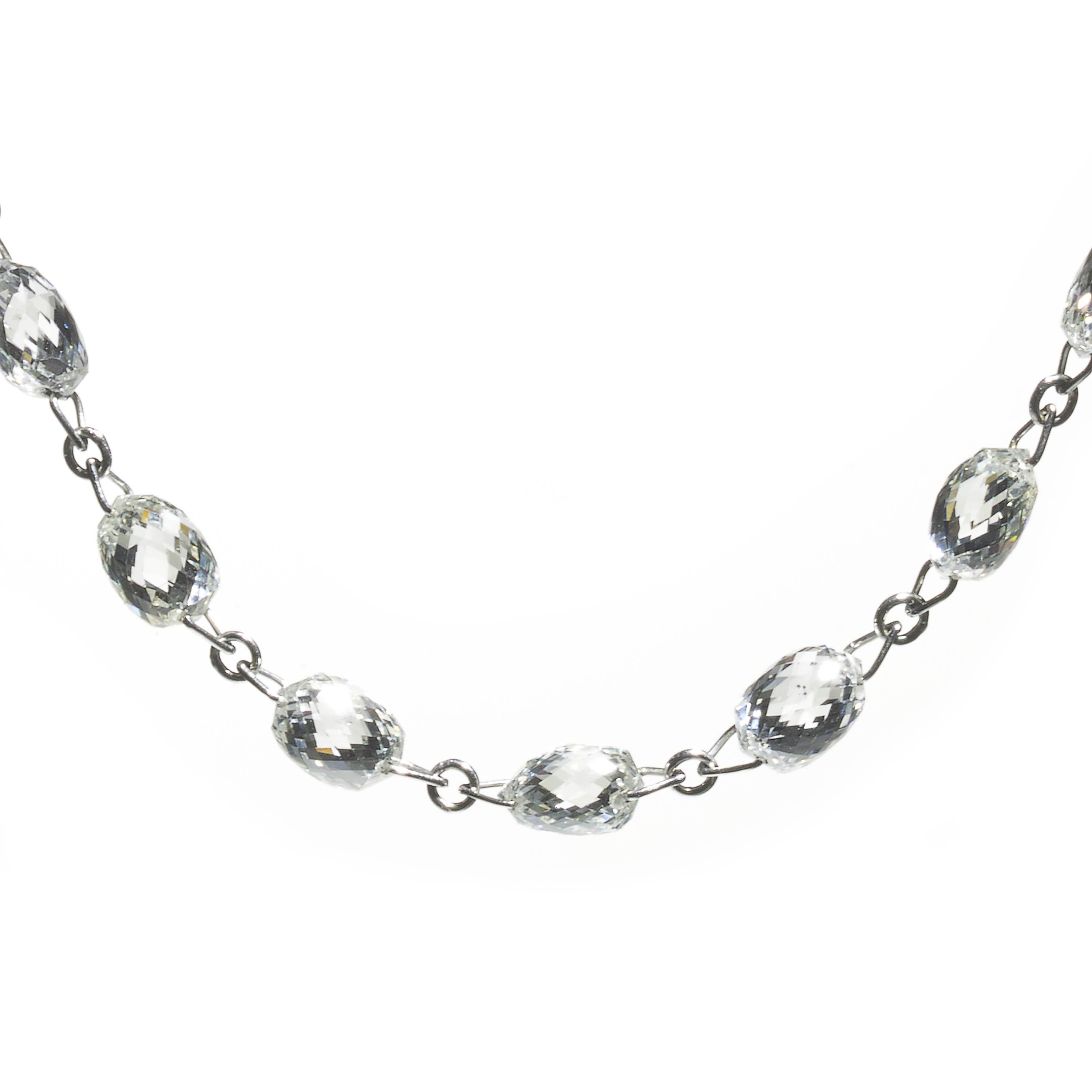 Briolette Cut Modern Briolette Diamond and White Gold Necklace, 36.83ct For Sale