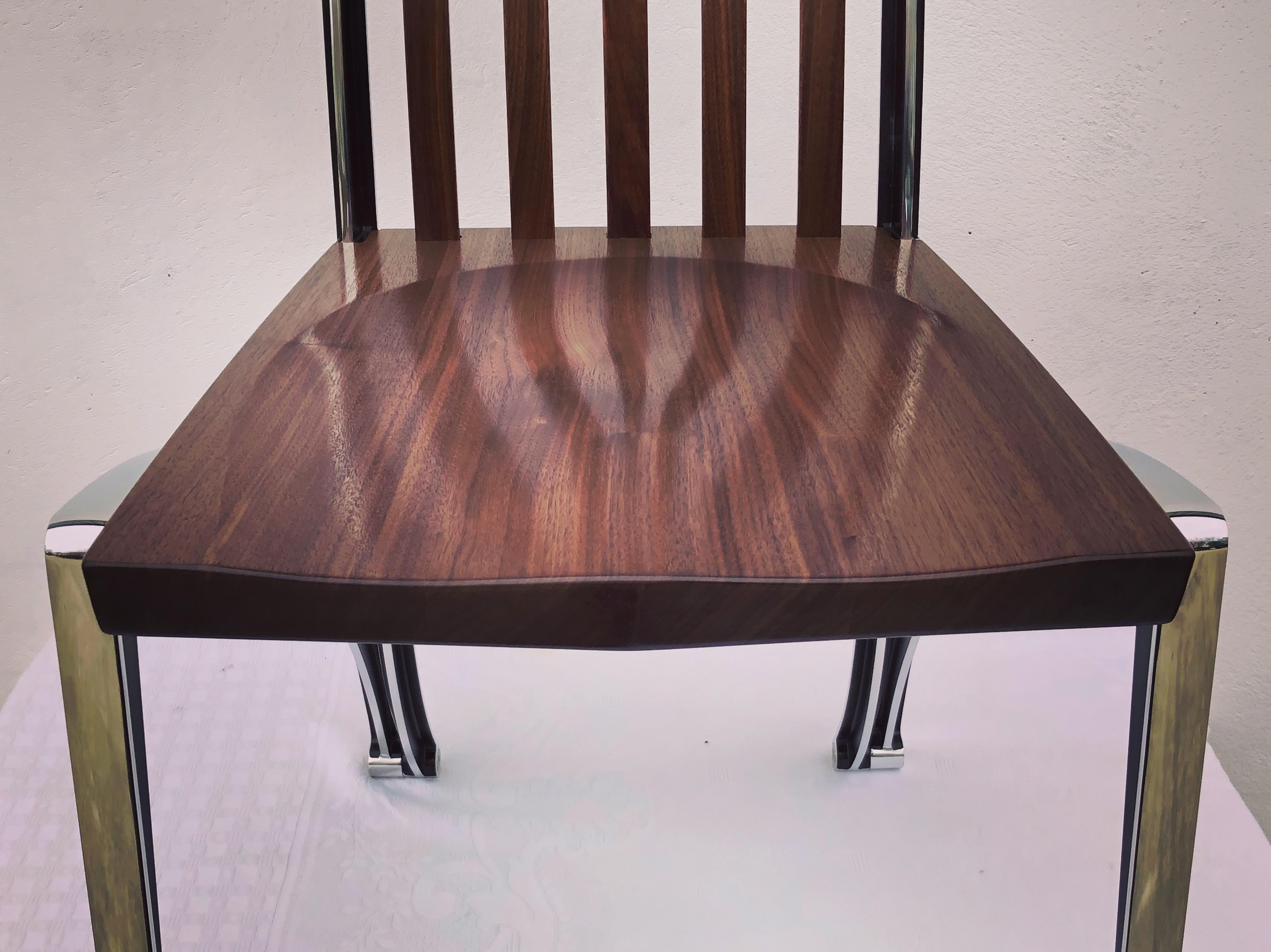 Contemporary Walnut and Aluminium Dining Chair For Sale 4