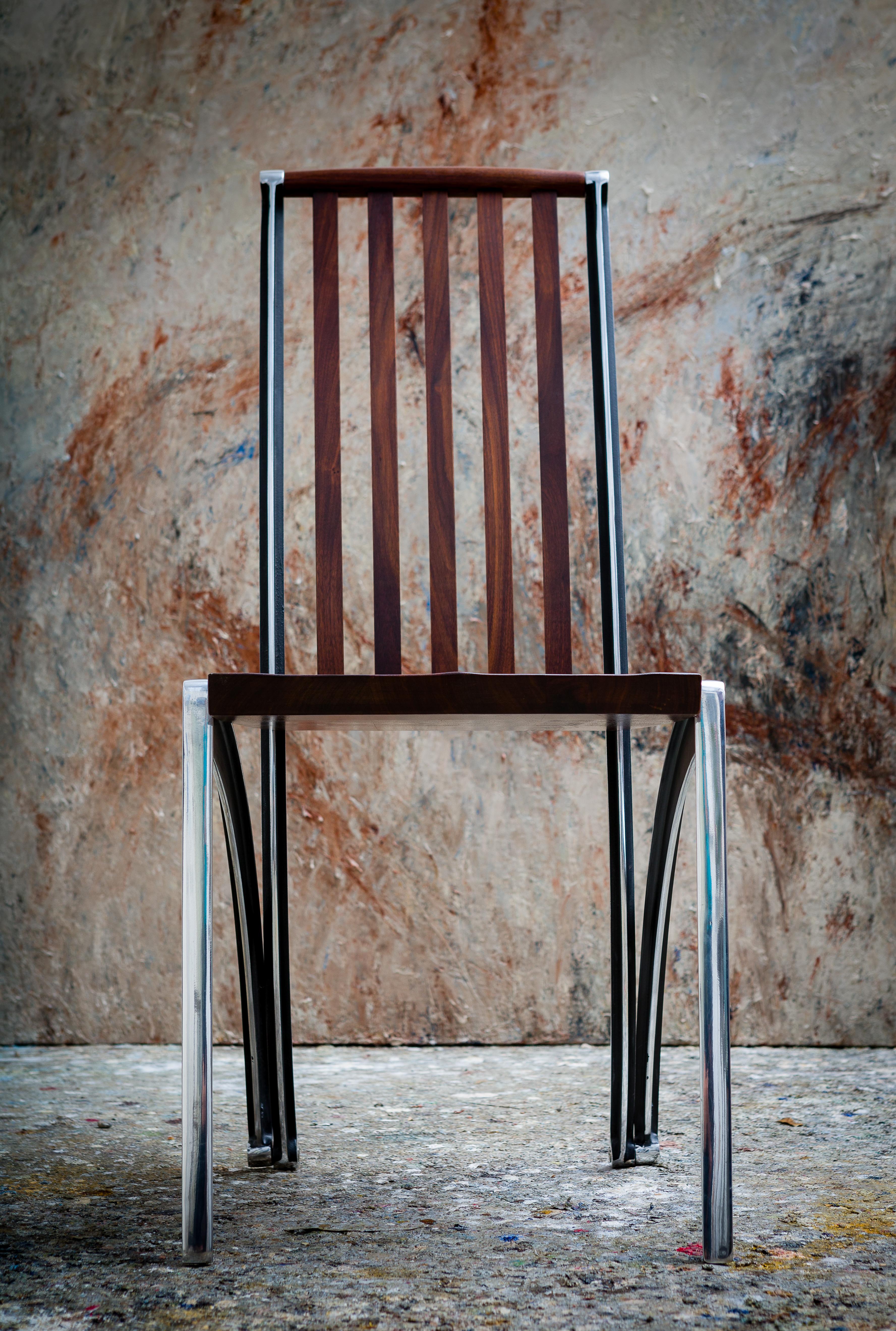 Modern Contemporary Walnut and Aluminium Dining Chair For Sale