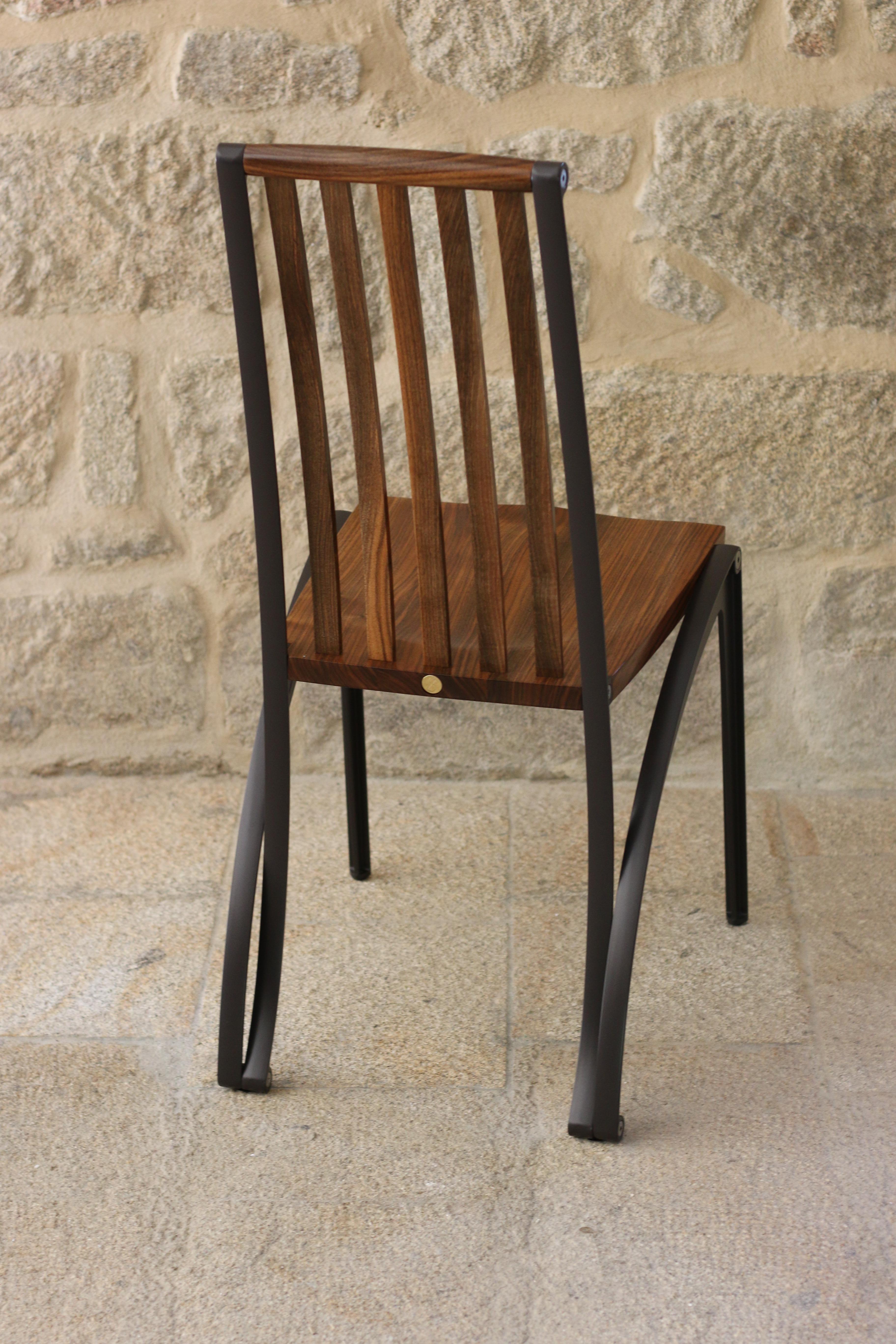 Contemporary Walnut and Aluminium Dining Chair For Sale 9
