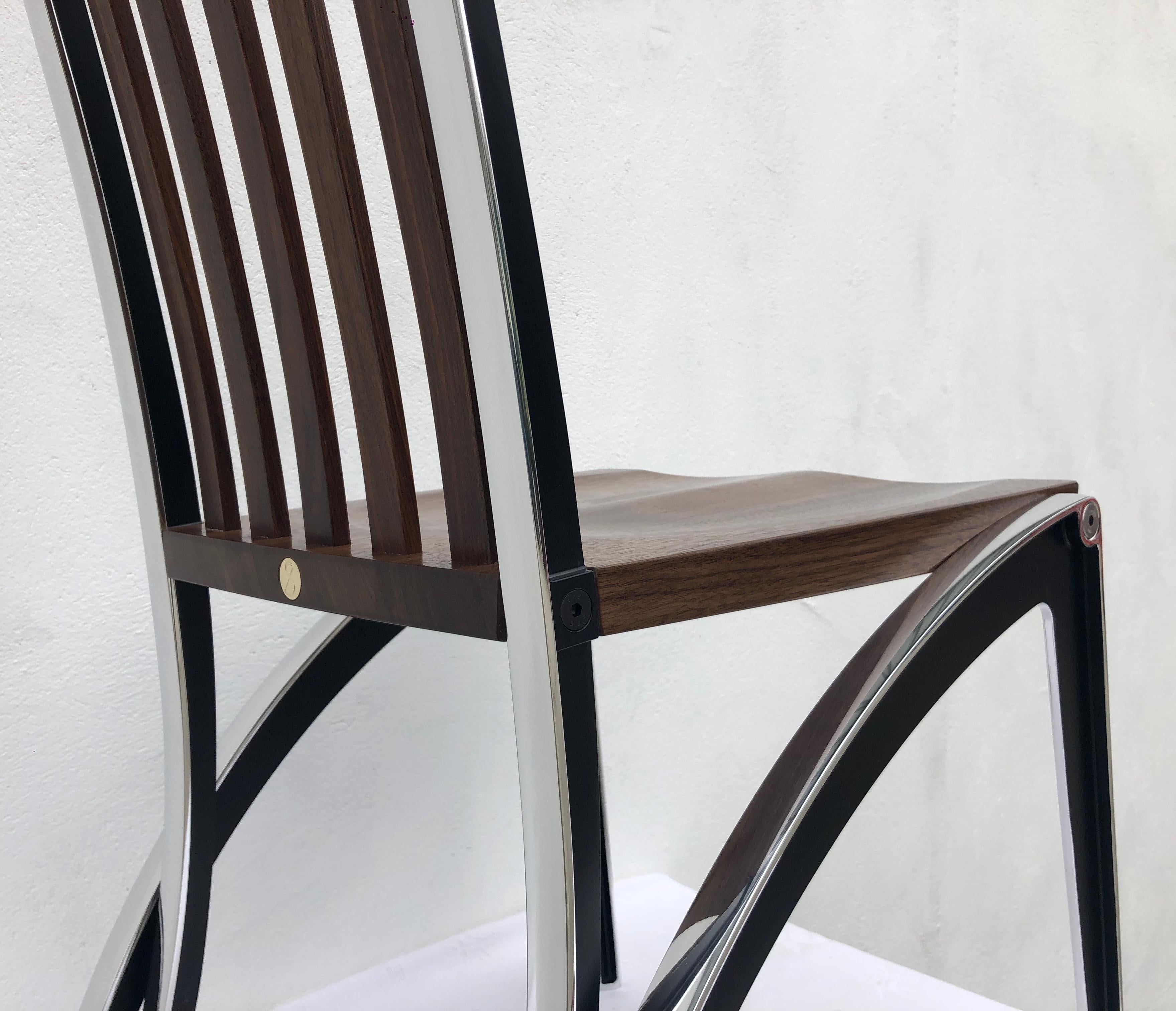 Contemporary Walnut and Aluminium Dining Chair In New Condition For Sale In Loddiswell, Devon