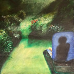 Huge Modern British 1960's Oil Painting Garden Scene