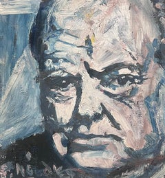 Winston Churchill Portrait Original British 20th century oil painting framed
