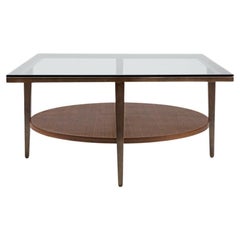 Moderner Cocktailtisch aus Bronze mit Glasplatte, entworfen von Greg Sheres.  Auf Lager.