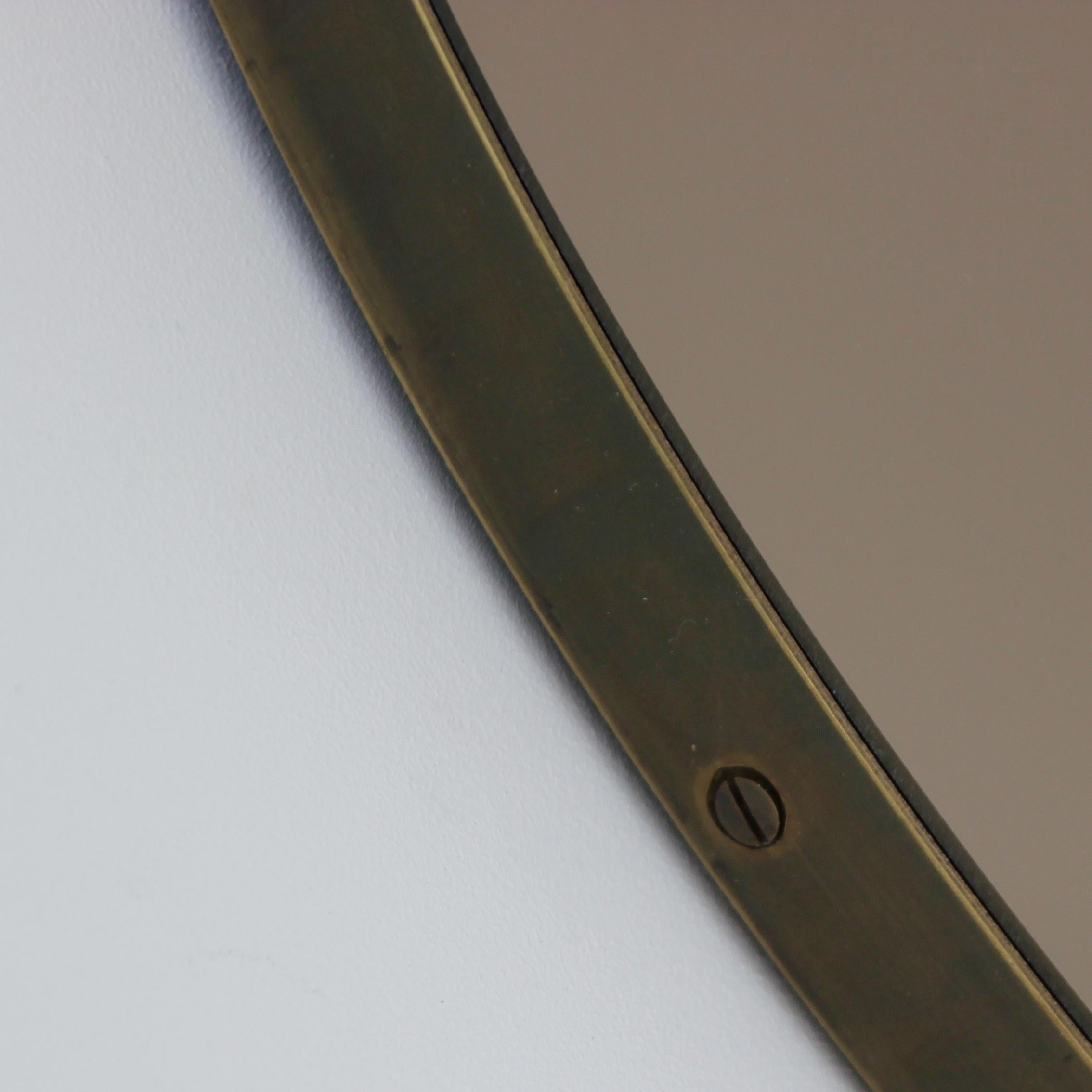 Organic Modern Orbis Bronze Tinted Round Contemporary Mirror with Bronze Patina Frame, Regular For Sale