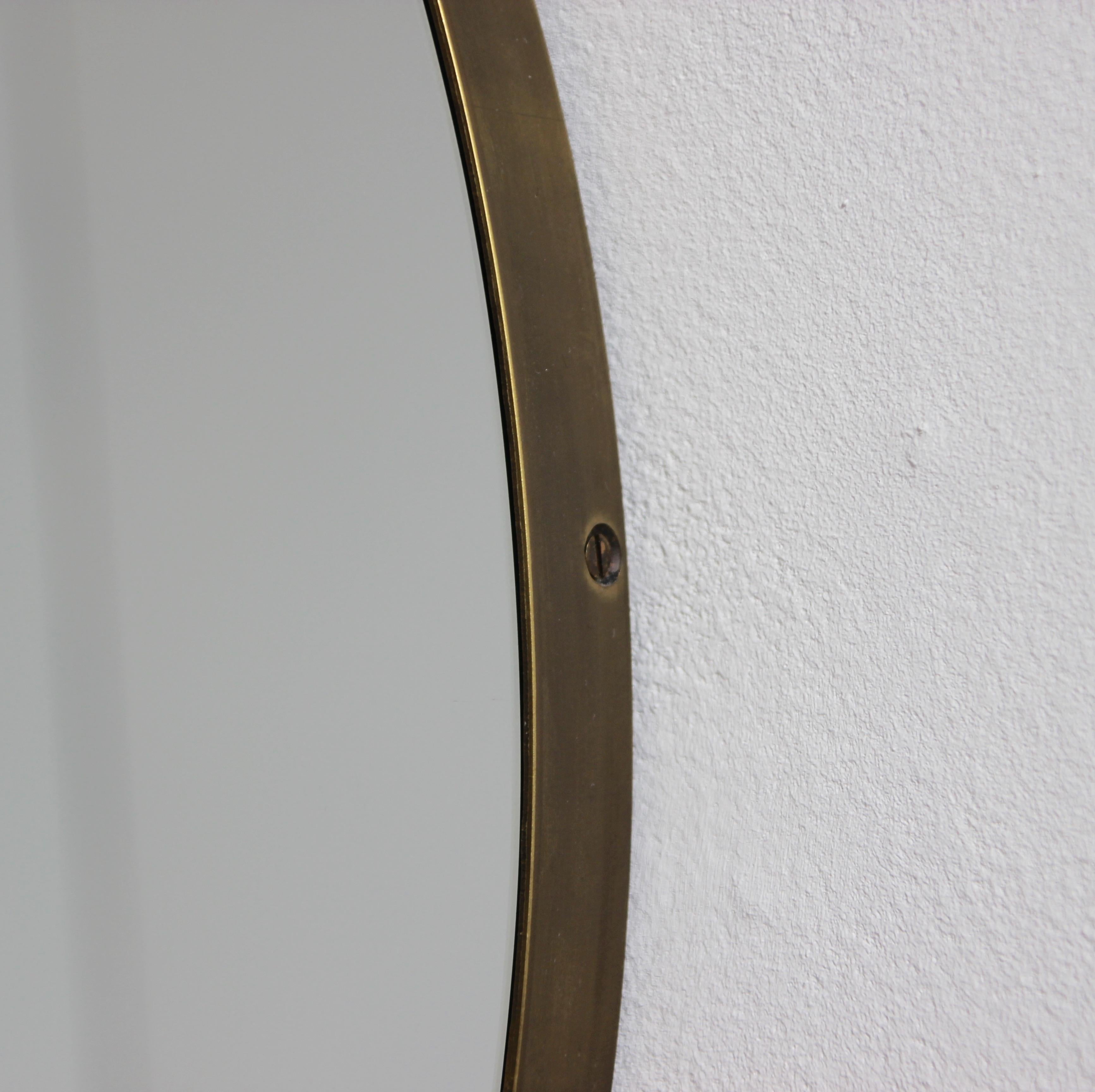 Miroir Orbis Round Art Deco Mirror avec cadre en laiton avec patine bronze, Regular en vente