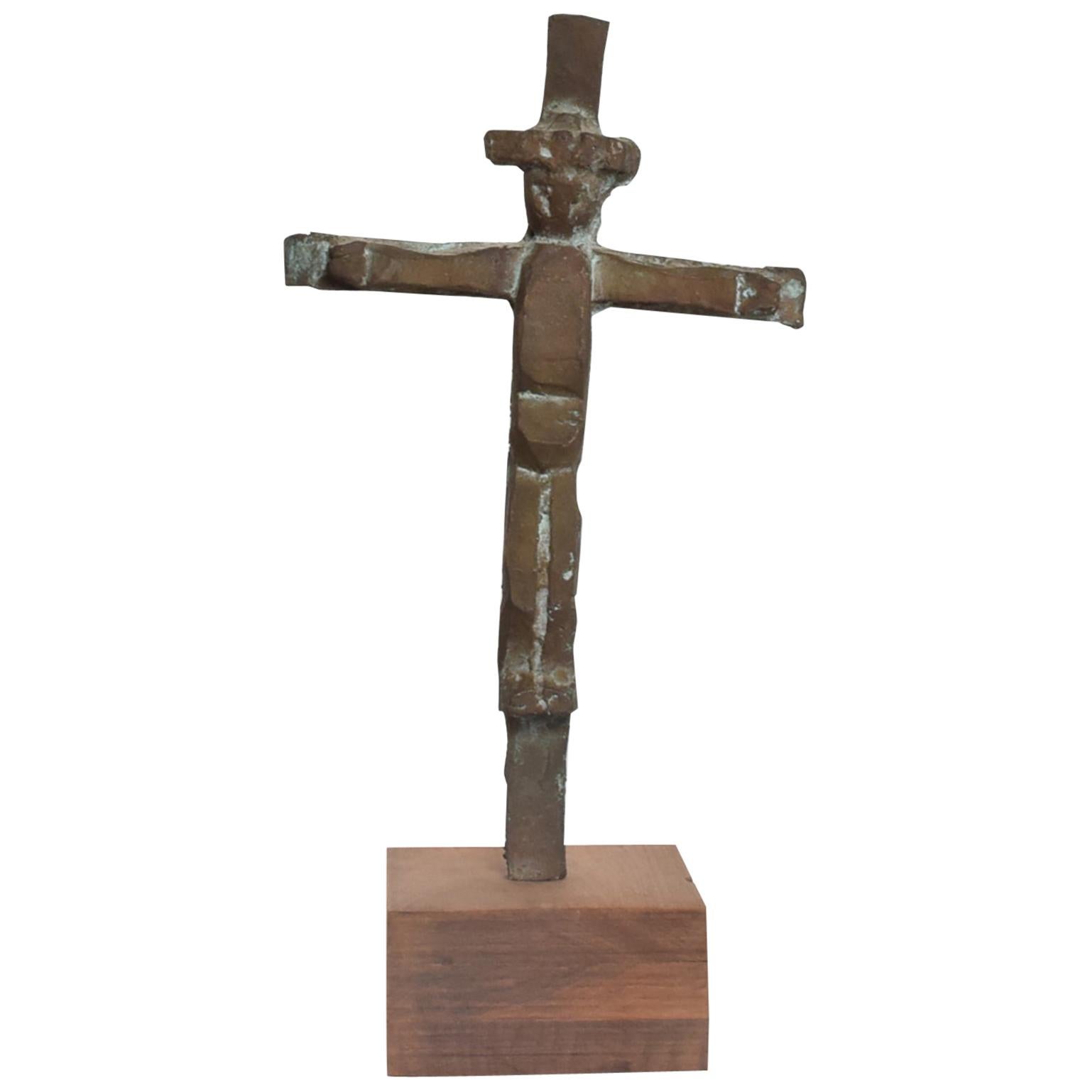 1960s Bronze Cross Sculpture Myrna Nobile Calif Abstract Art 
