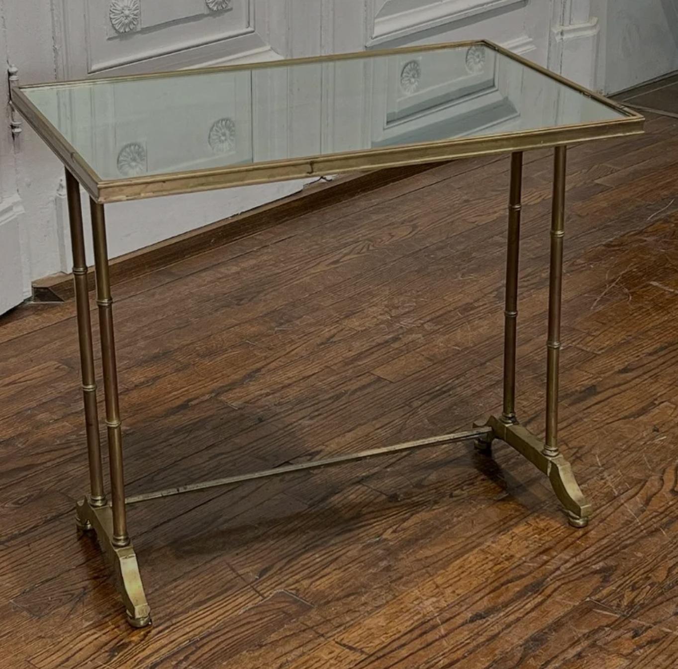 Modern Bronze Faux Bamboo Mirrored Side Table In Distressed Condition In Forney, TX