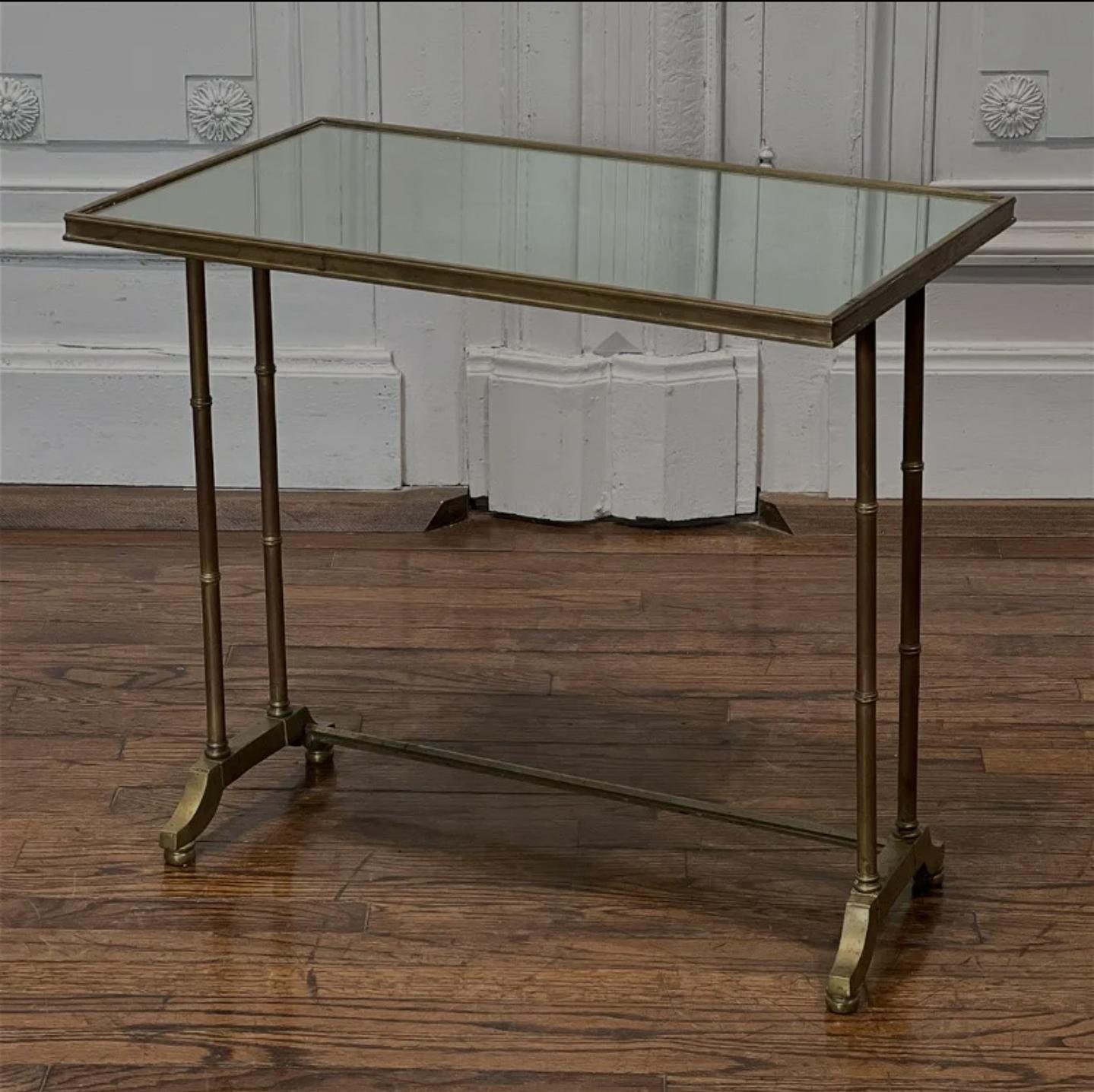 Metal Modern Bronze Faux Bamboo Mirrored Side Table