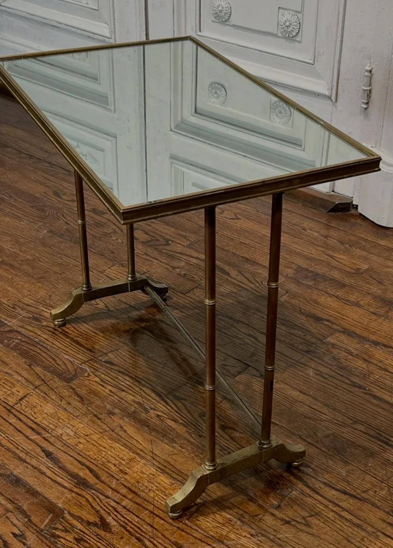 Modern Bronze Faux Bamboo Mirrored Side Table 3