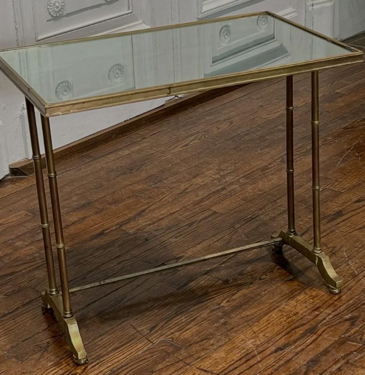 Modern Bronze Faux Bamboo Mirrored Side Table 4