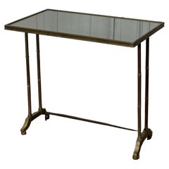 Retro Modern Bronze Faux Bamboo Mirrored Side Table