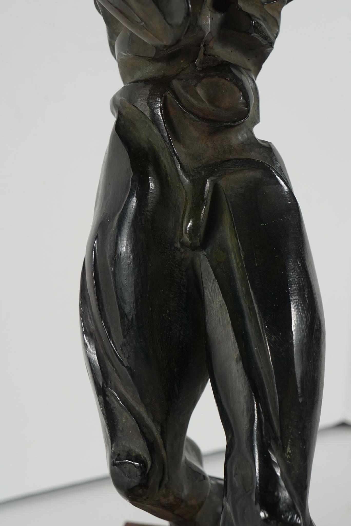 Oak Modern Bronze Figure by Manuel Fernandez For Sale