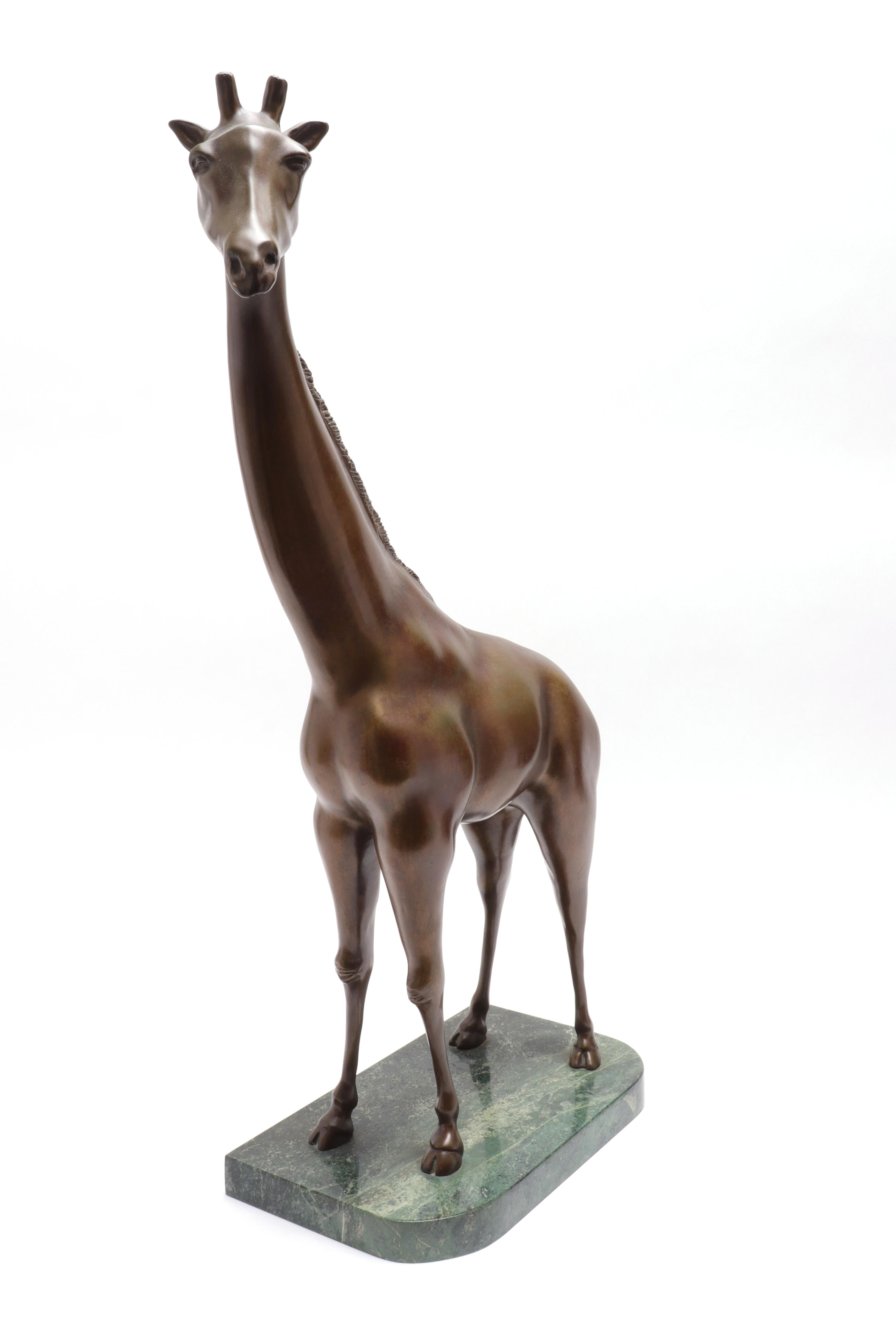Modern Bronze Giraffe Sculpture on Marble Base In Good Condition In New York, NY