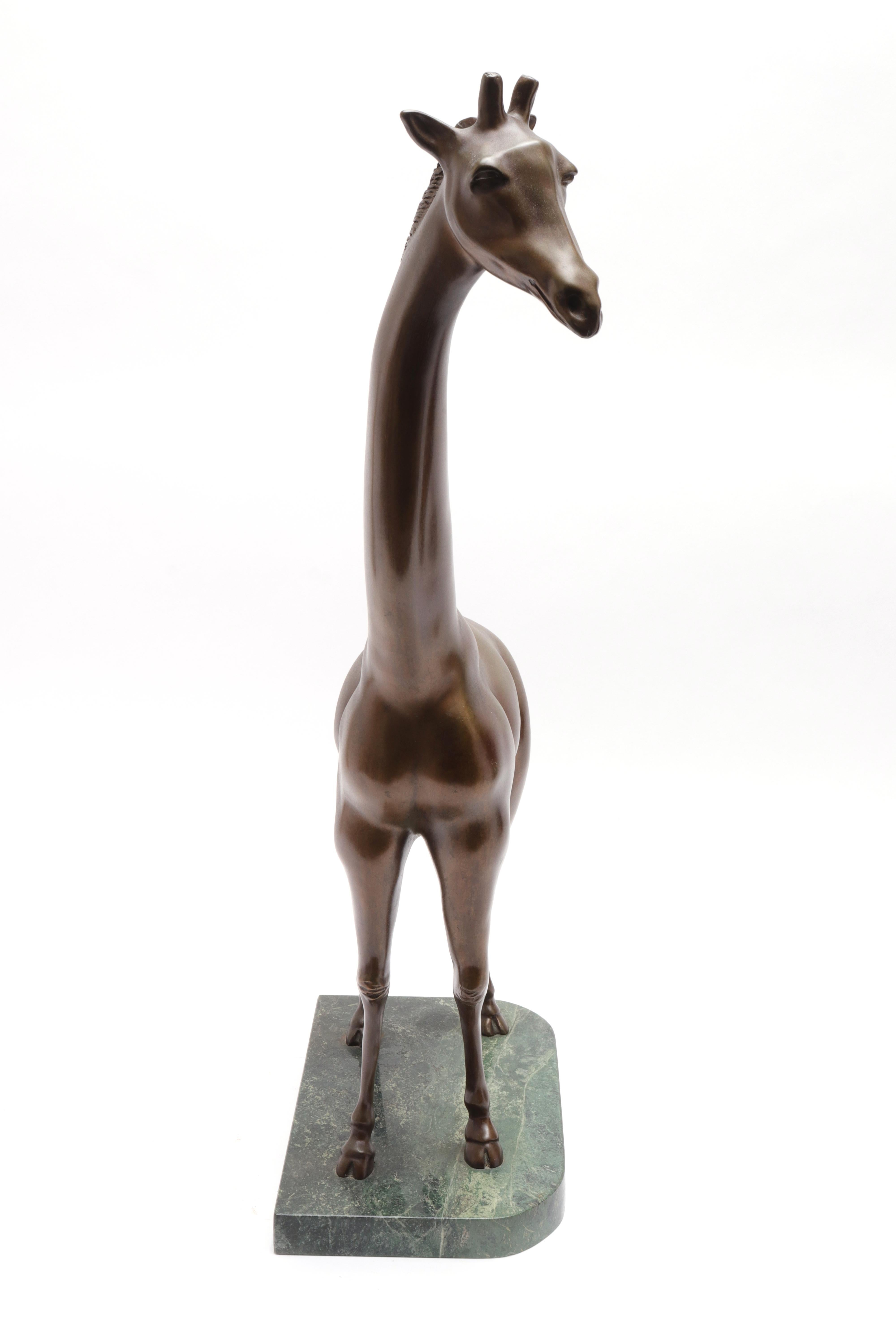 20th Century Modern Bronze Giraffe Sculpture on Marble Base