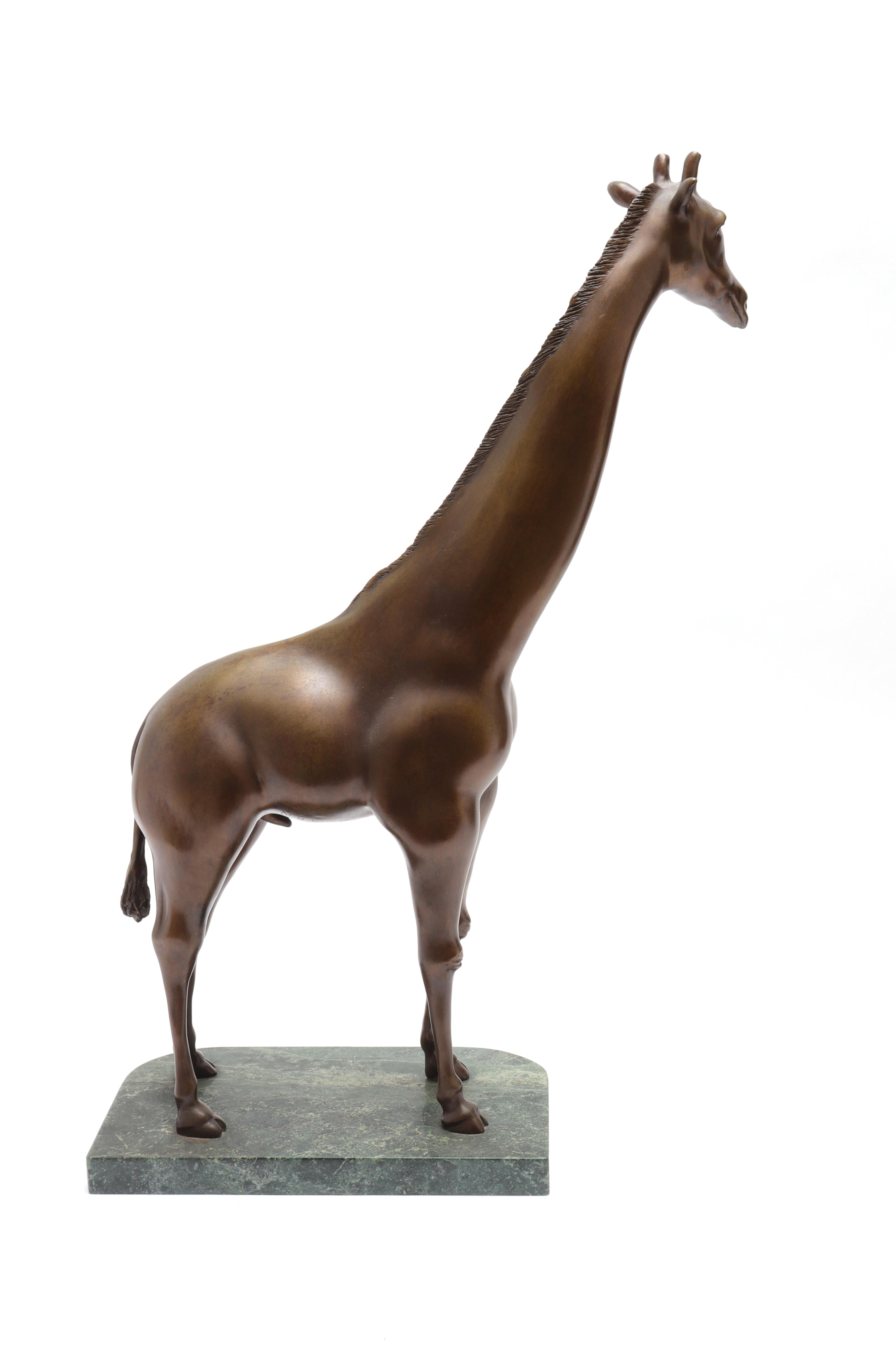 Modern Bronze Giraffe Sculpture on Marble Base 1