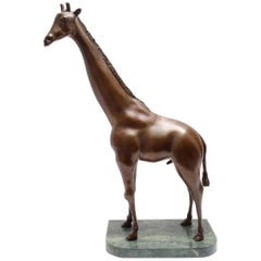 Modern Bronze Giraffe Sculpture on Marble Base