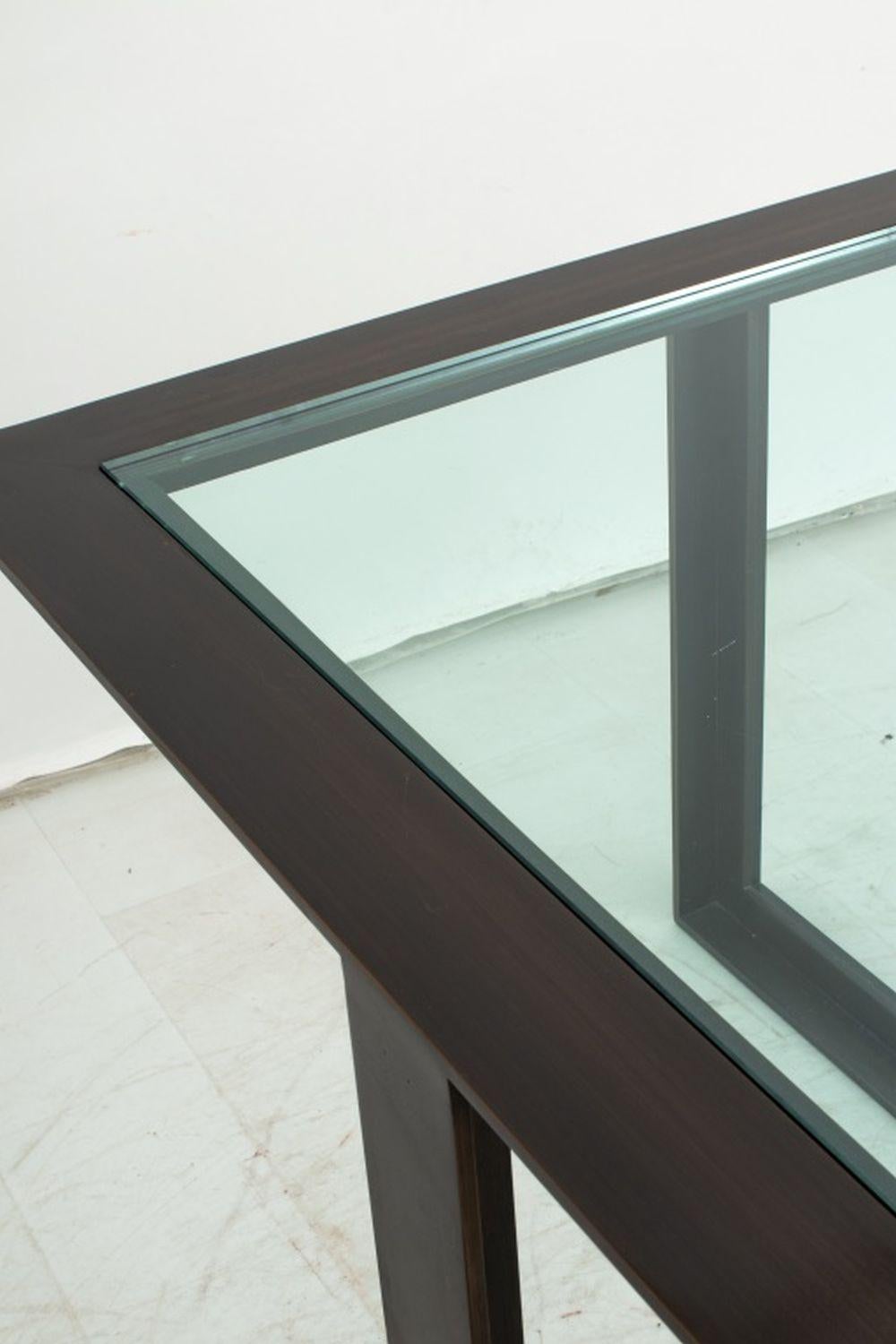 Mesa de centro cuadrada moderna con tapa de cristal en bronce en Bueno estado para la venta en Astoria, NY