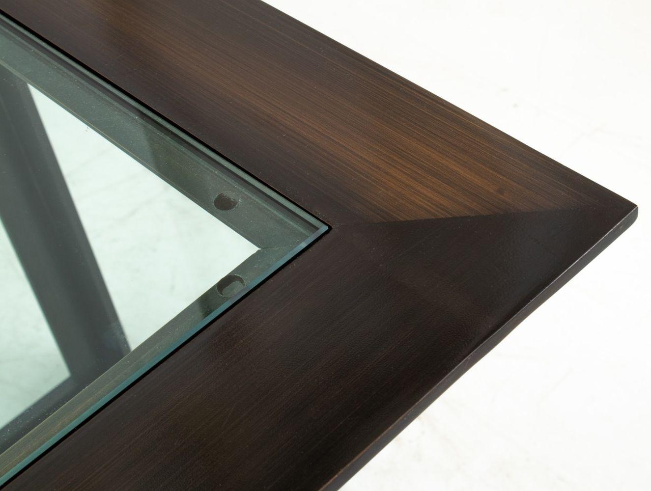 Mesa de centro cuadrada moderna con tapa de cristal en bronce siglo XX en venta