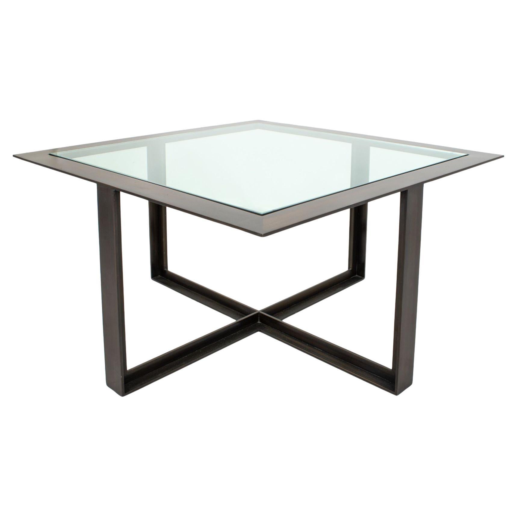 Mesa de centro cuadrada moderna con tapa de cristal en bronce en venta
