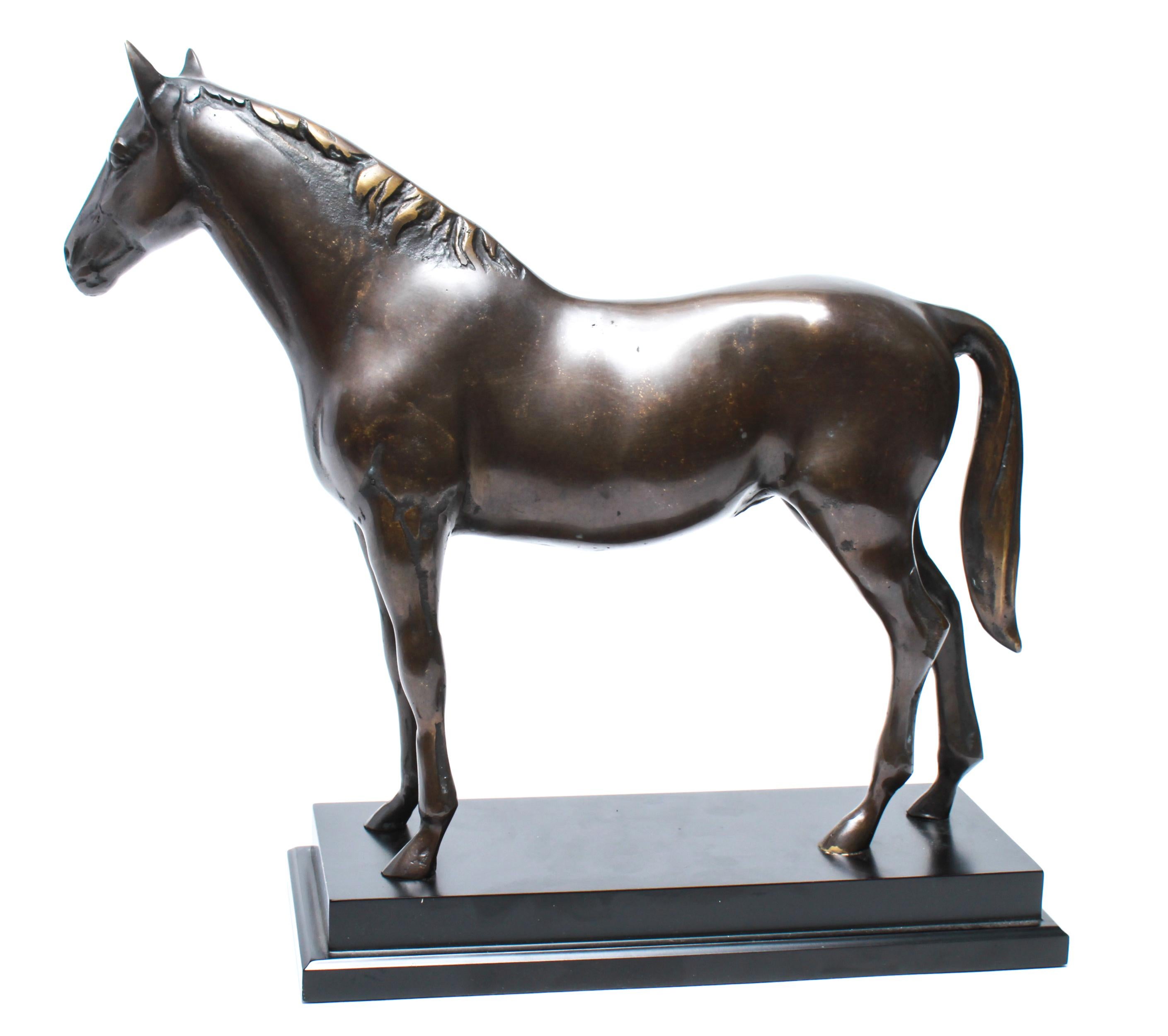 Modern Bronze Horse Sculpture on Plinth Base In Good Condition In New York, NY