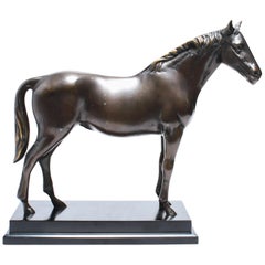Modern Bronze Horse Sculpture on Plinth Base