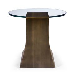 Moderner Lampentisch aus Bronze, entworfen von Greg Sheres.  Ovale Glasplatte. Jetzt auf Lager.