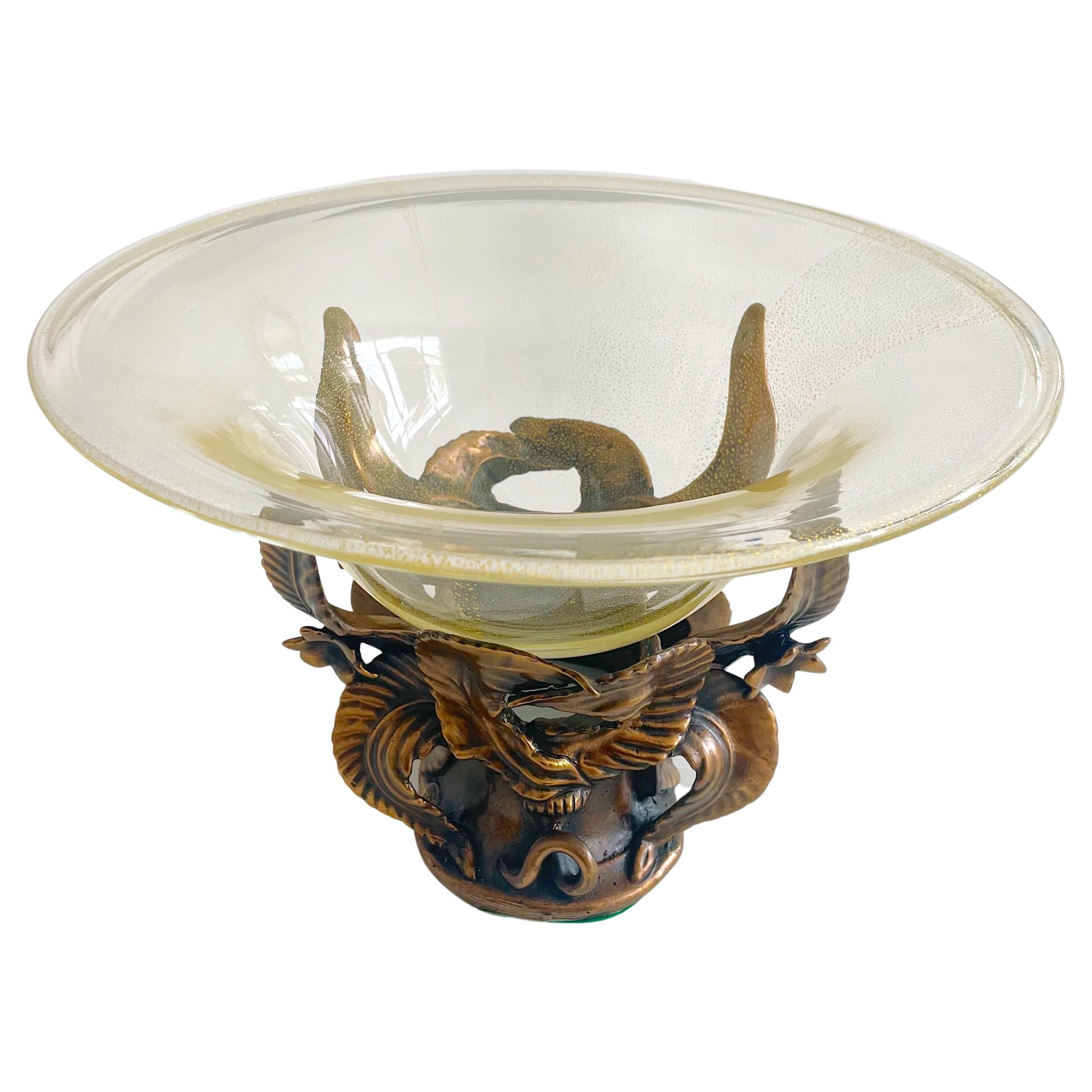 Modern Bronze & Murano Glass Centerpiece, Venturi Arte Foundry, #21/500  For Sale